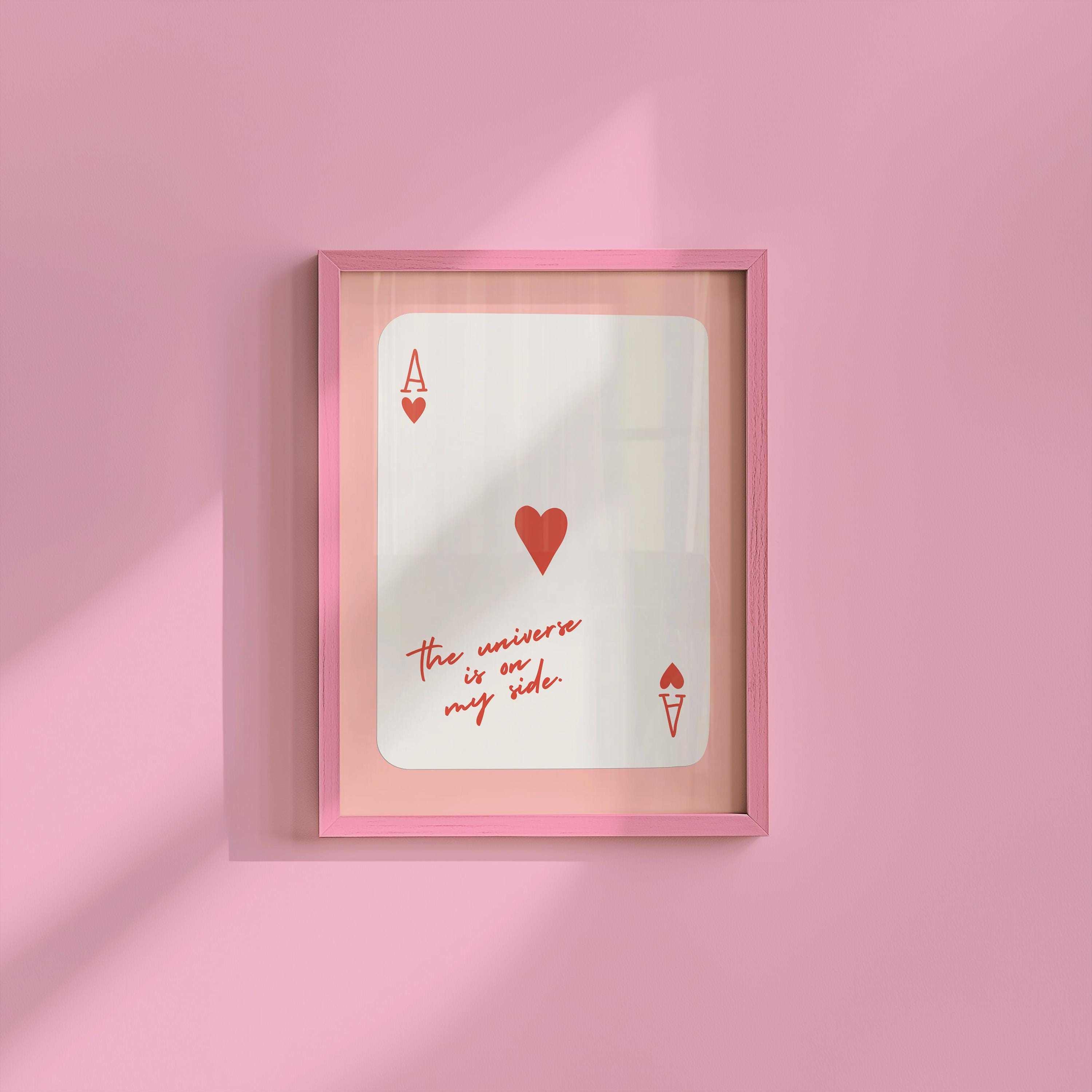 Ace of Hearts,Lucky Girl Quote,Retro Card Posters,Lucky Girl Syndrome Art,Trendy Wall Art,Aesthetic Print,Dorm Art,Ace of Hearts Art