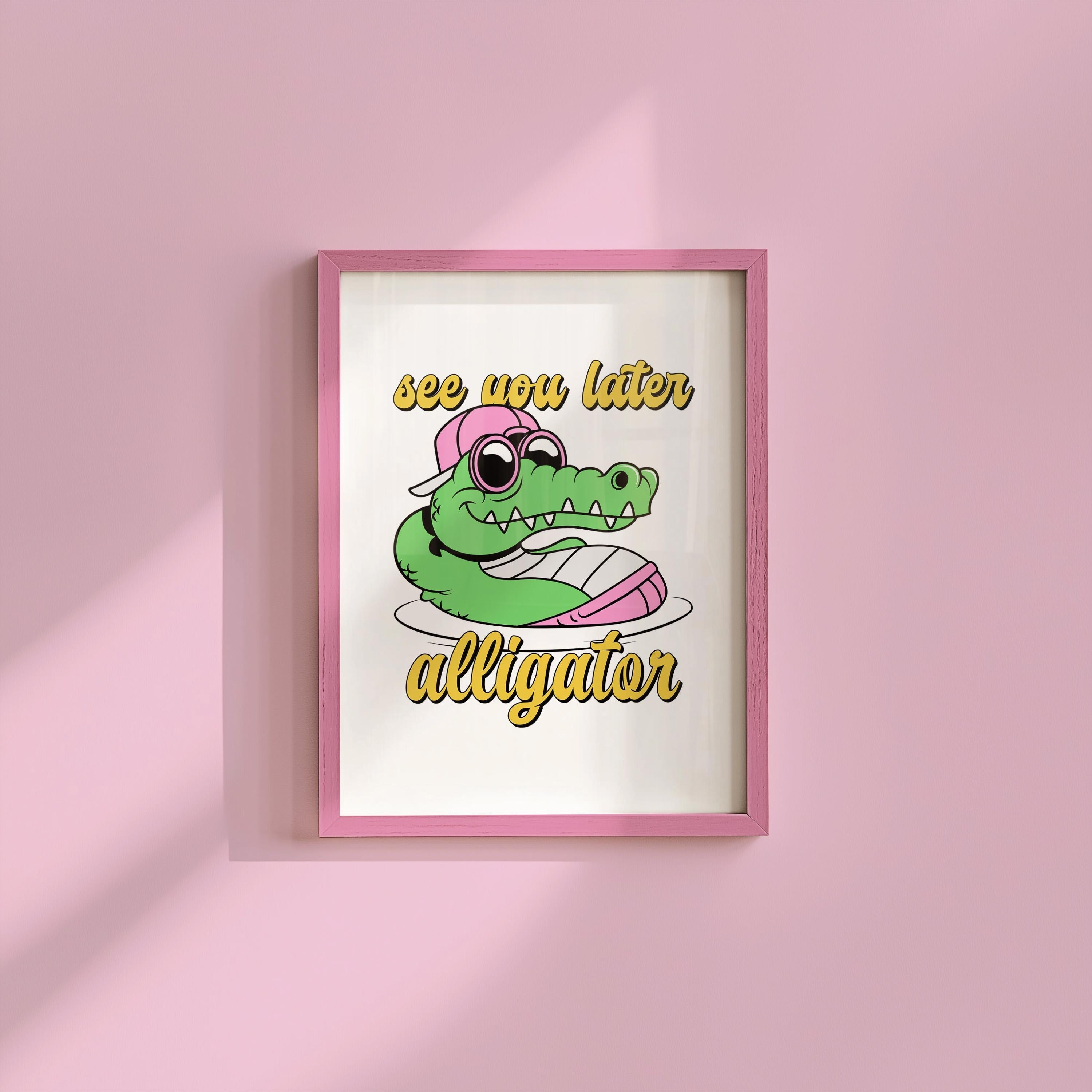 Alligator Art, Kids Poster, Cartoon Art, Surf Room Decor, Retro Beach Print, Digital Download, Surfing Prints, Alligator Poster, Kids Art