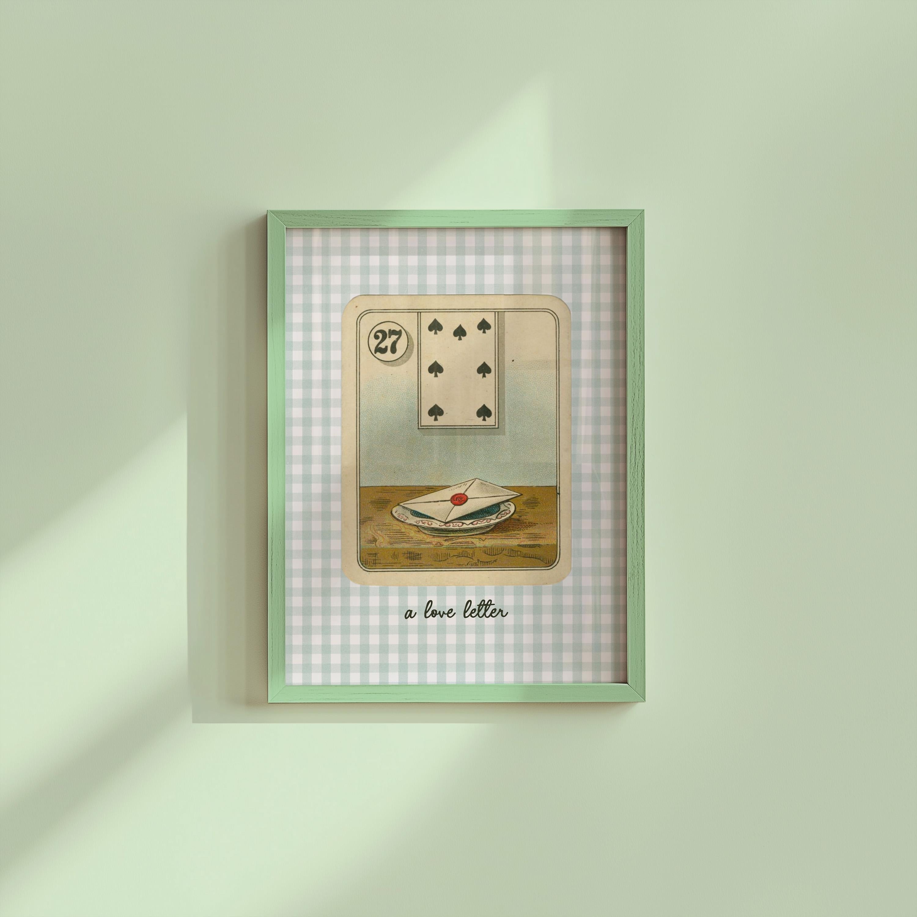 Love Letter Art, Aesthetic art, Vintage Print, Bedroom Art, Digital Art, GS Print Shoppe, Dopamine Decor, Love Letter Poster, Green Checker