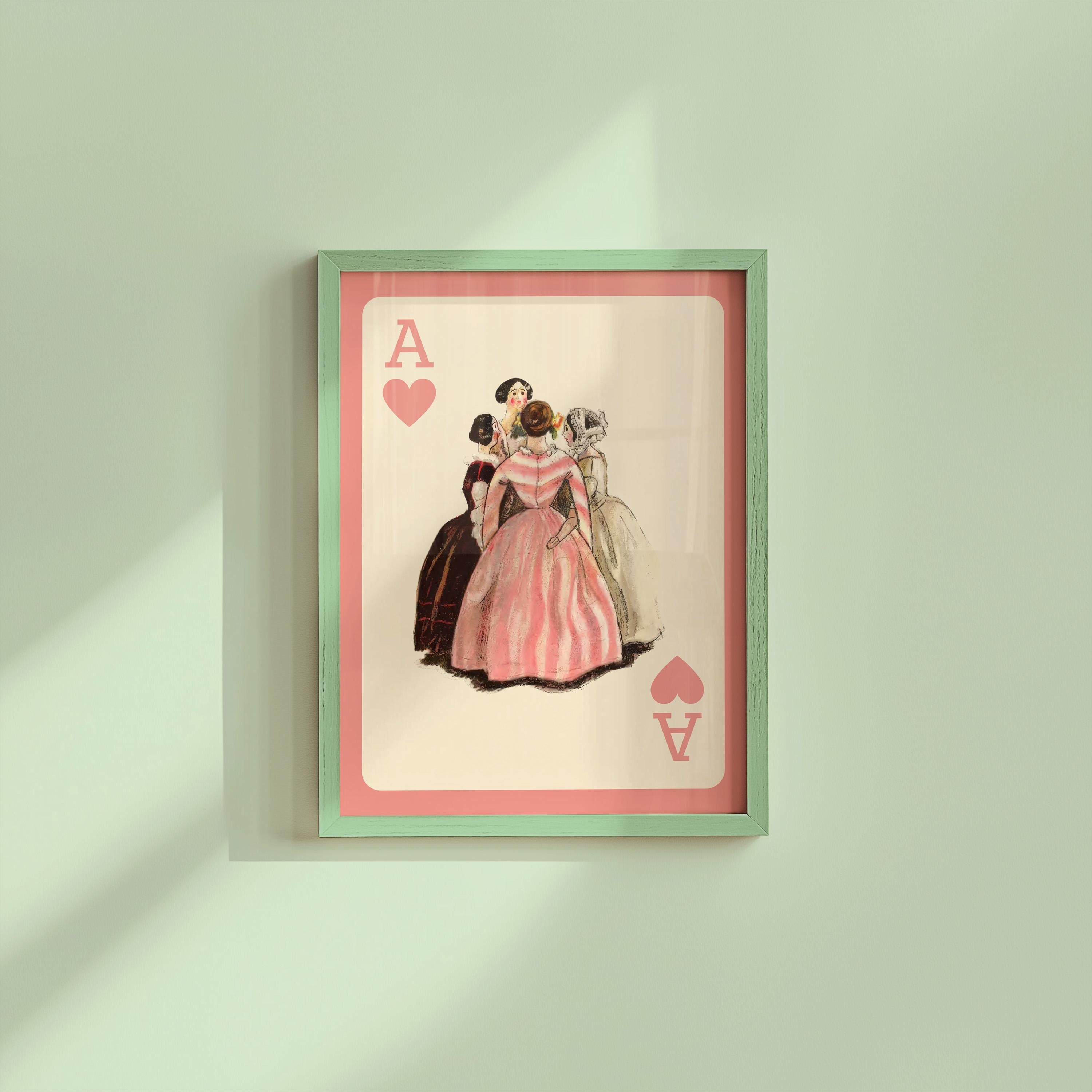 Retro Card Posters, Ace of Hearts, Vintage Posters, Vintage Art Print, Girly Pink Art, GS Print Shoppe, Playing Card Art, Bathroom art