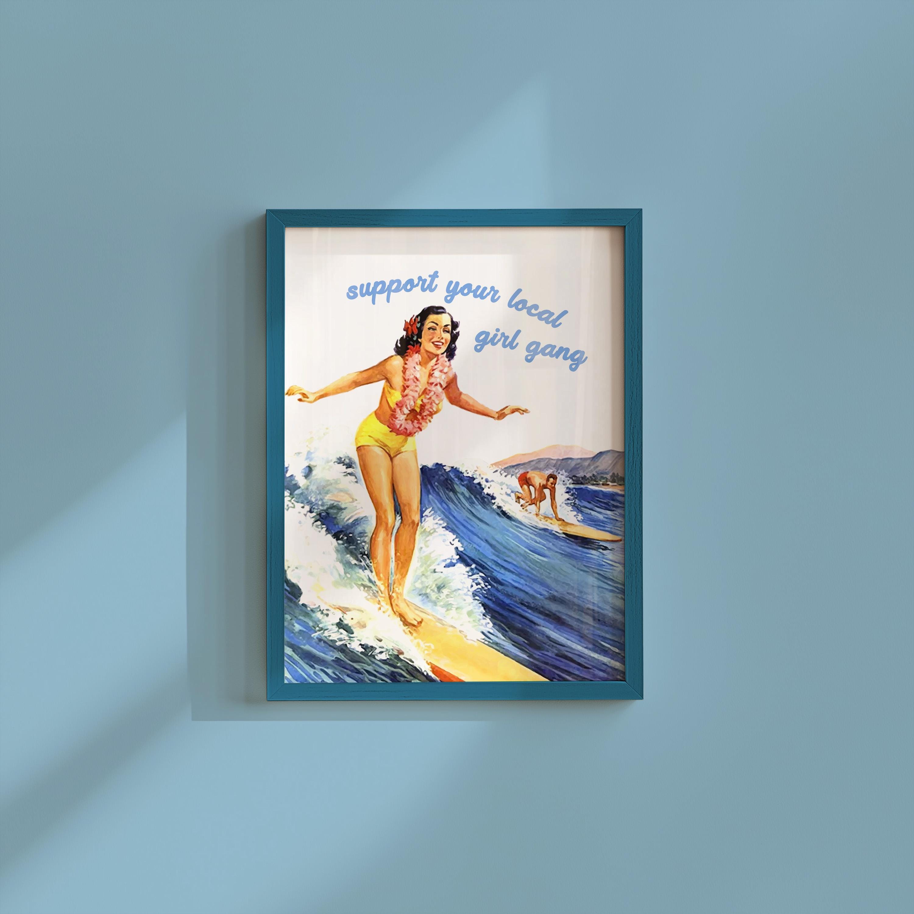 Vintage Wall Art, Surfing Poster, Vintage Surf Art, Aesthetic Room Decor, Retro Beach Print, Digital Download, Surf Gang Poster