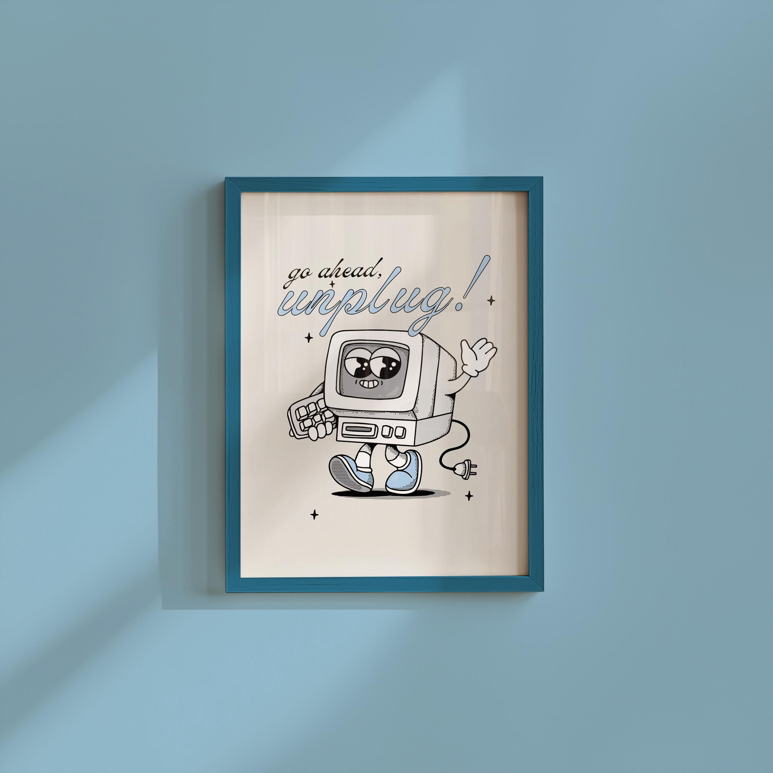 Digital Prints, School Art, Office Poster, Instant Download, Computer Art, Unplug Digital Art, Retro Cartoon Art Print, Classroom Posters