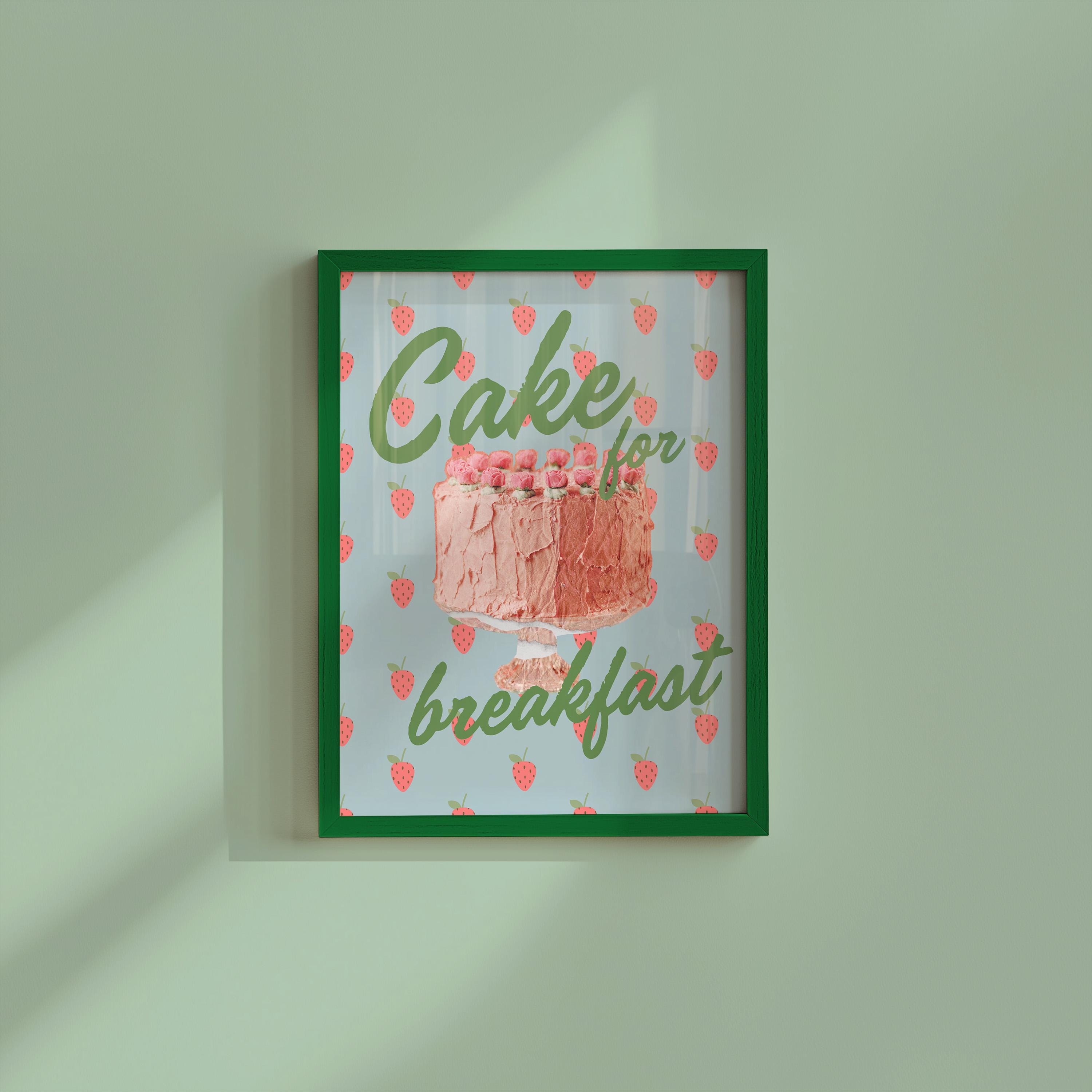Cake Art, Cute Cate Poster, Coquette Cake Art, Cake Posters, Pink Kitchen Wall Decor, Pink Cake Art, Retro Cake Print, Cake for Breakfast