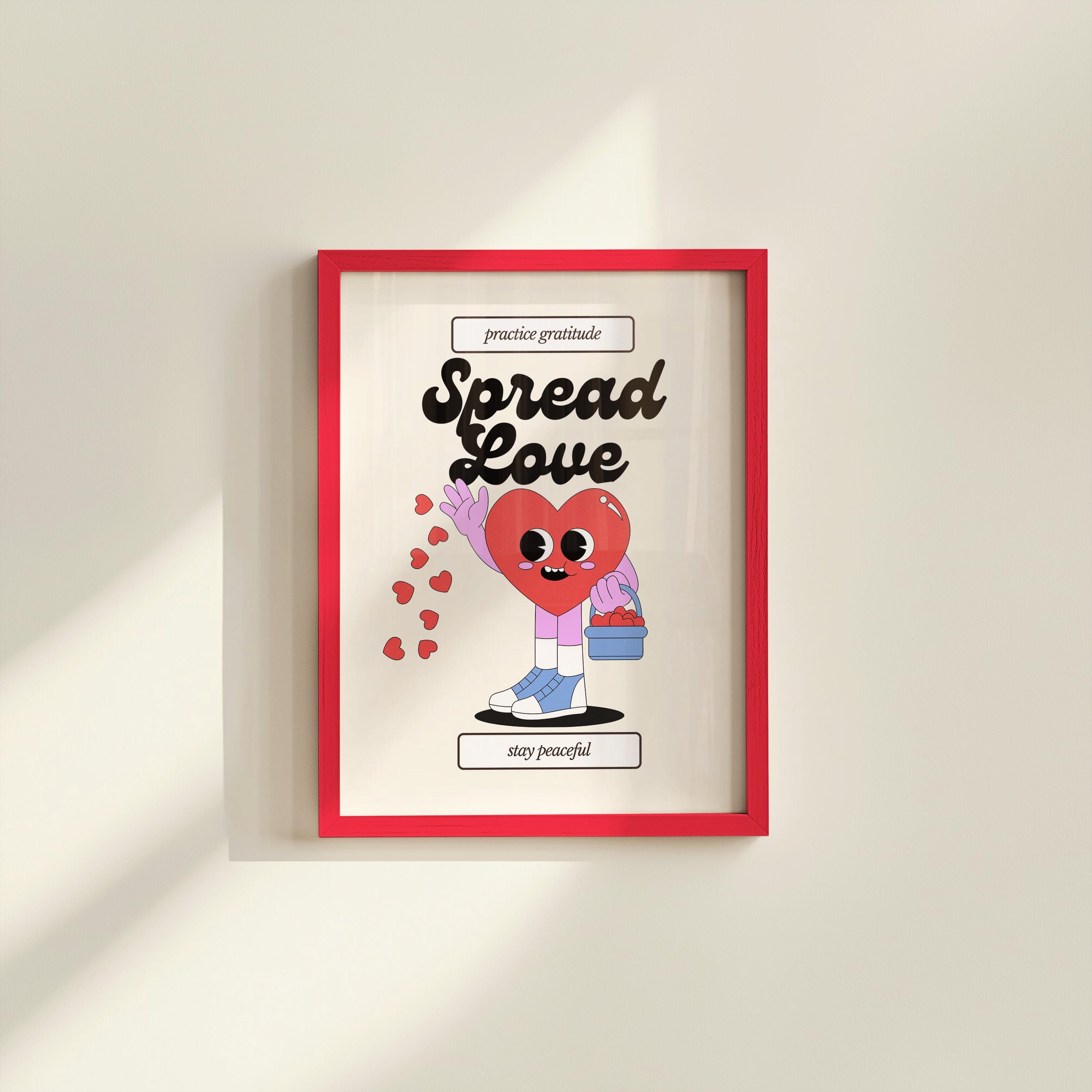 Spread Love-Digital Download-Oversized Wall Art-Downloadable Print-Heart Art Print-Retro Character Art-Trendy Posters-Vintage Mascot Art
