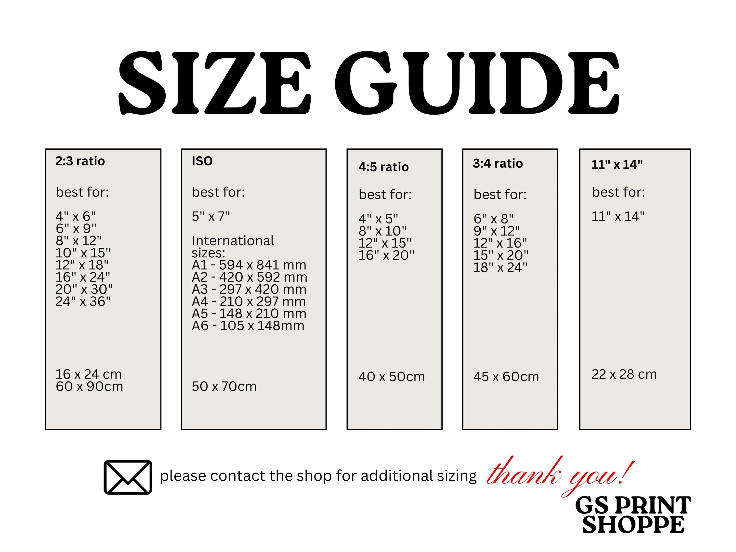 the size guide for a sewing machine