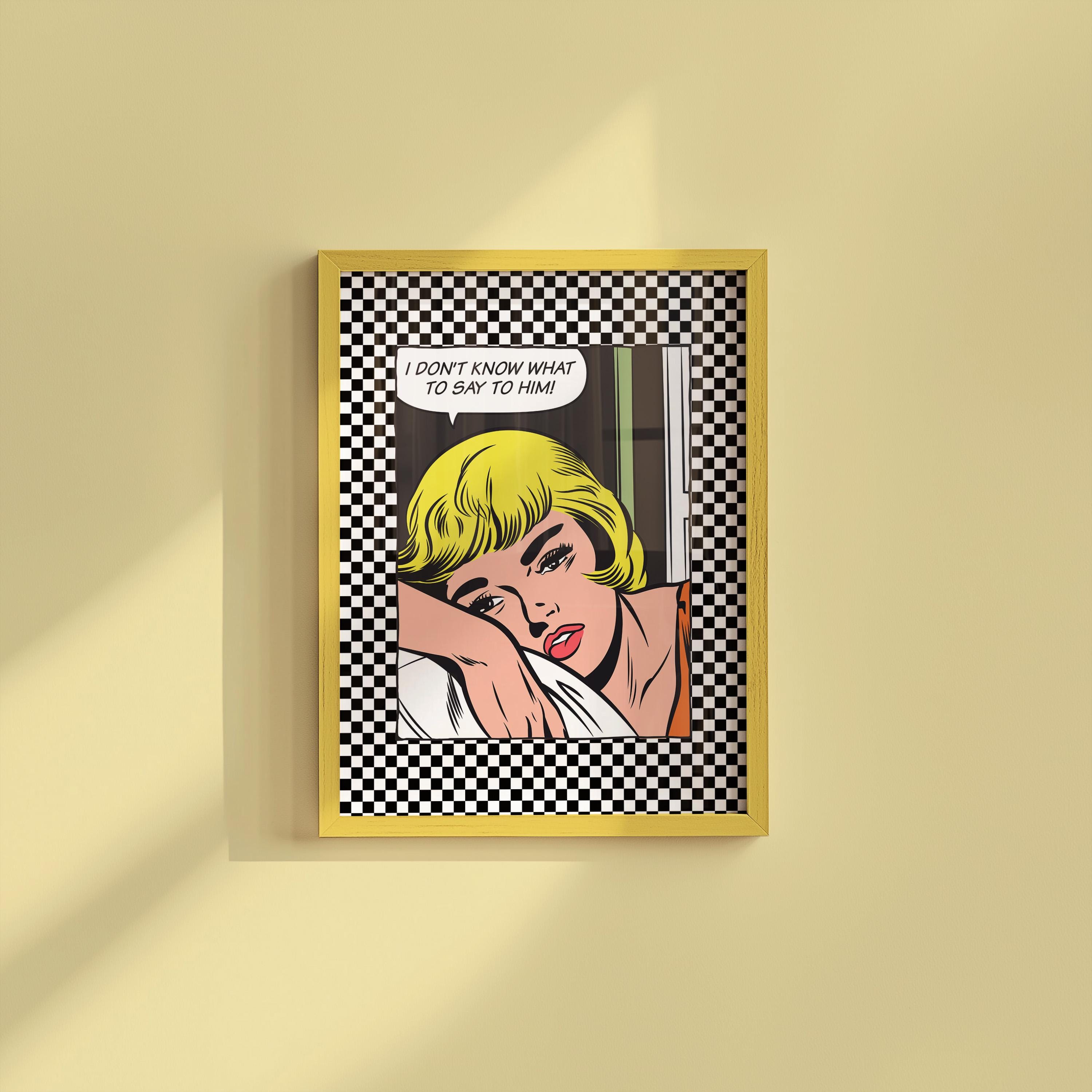 Comic Girl Art,Digital Prints,Wall Art Print,Funny Girly Art,Y2K Aesthetic Print,Dorm Room Art,Comic Art Prints,Black and Blue Art