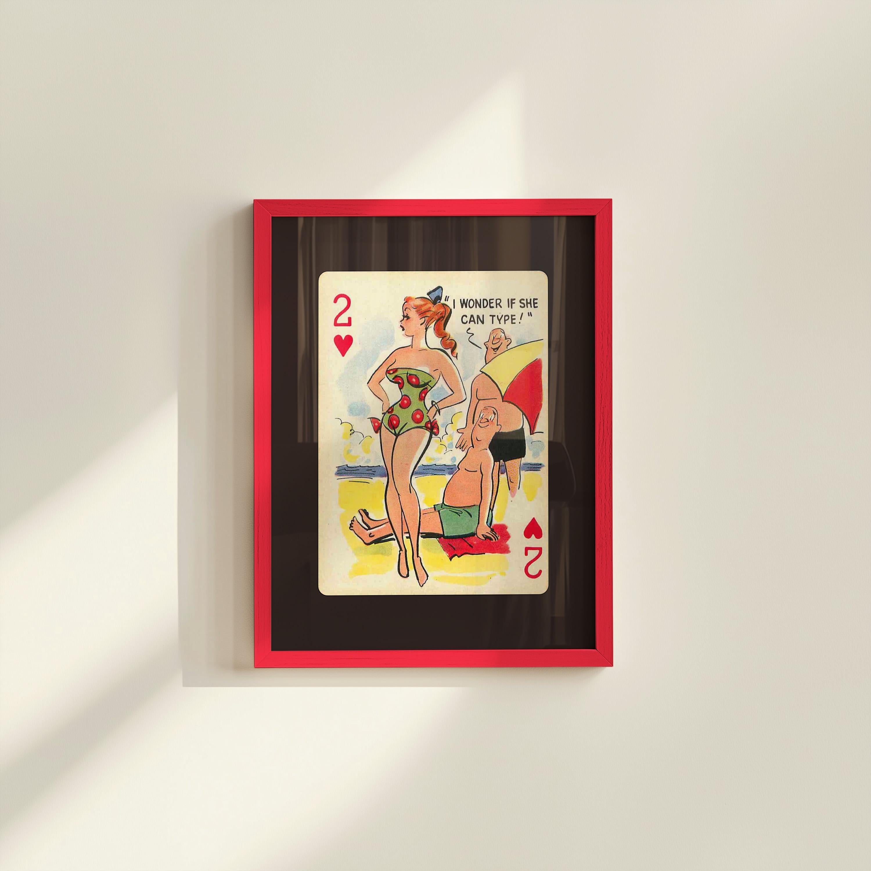 Comic Wall Art, Funny Wall Art, Playing Card Print, Feminist Art, Retro Art Print, Vintage Playing Card, Girly Cartoon Art, Apartment Art