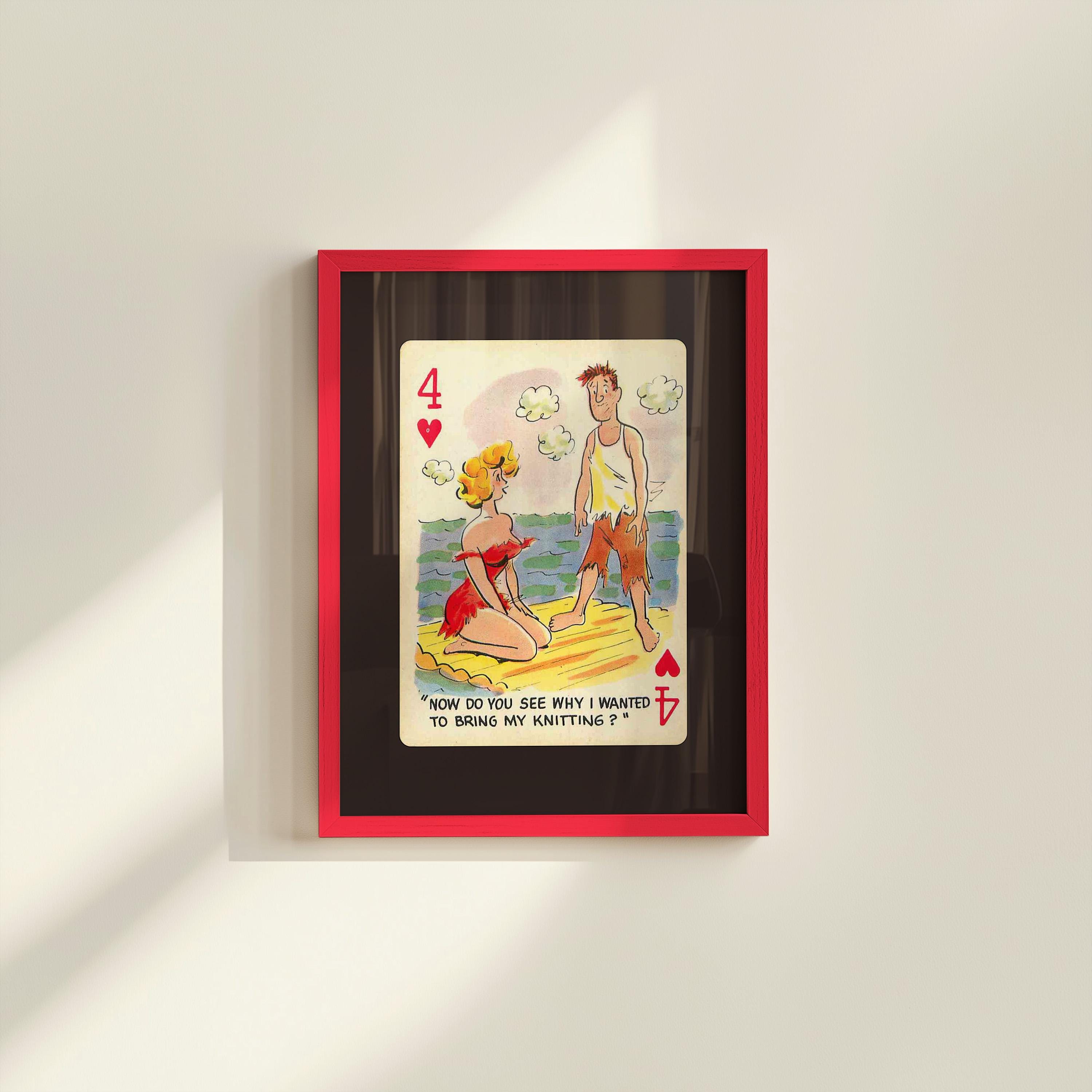 Comic Wall Art, Funny Wall Art, Playing Card Print, Feminist Art, Retro Art Print, Vintage Playing Card, Girly Cartoon Art, Apartment Art