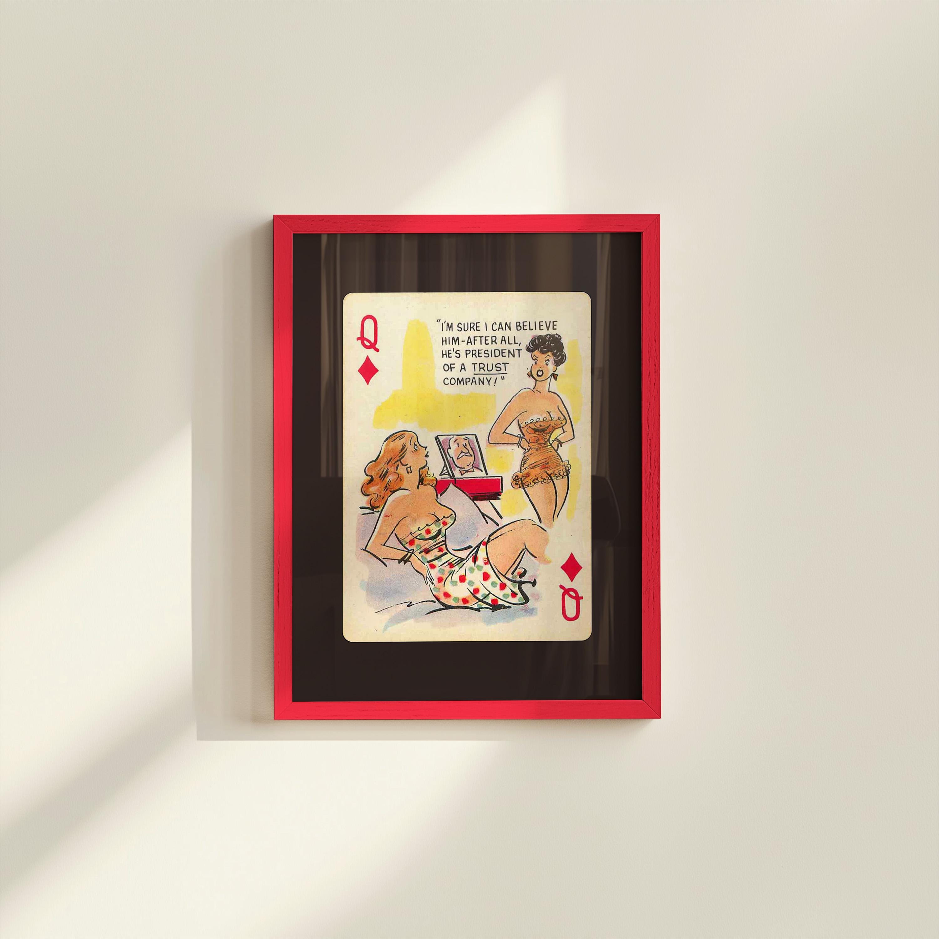 Comic Wall Art, Funny Wall Art, Playing Card Print, Feminist Art, Retro Art Print, Vintage Playing Card, Girly Cartoon Art, Apartment Art
