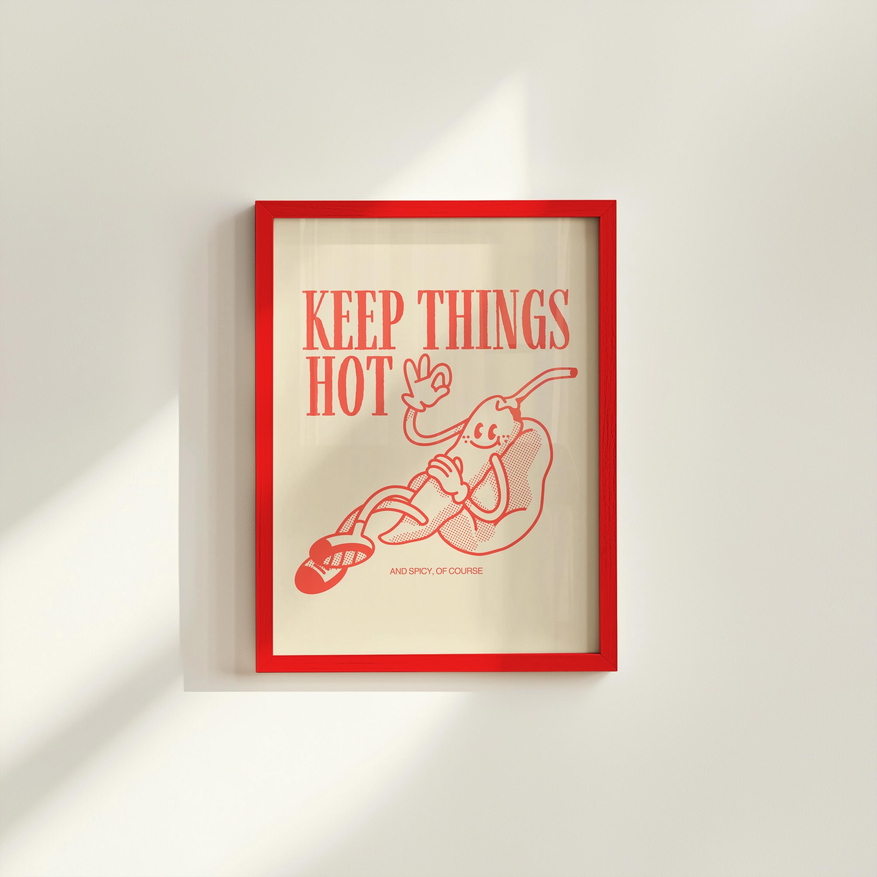 Keep it hot, printable wall art, Chili digital poster, Downloadable print, Kitchen decor, cute retro art, retro cartoon, cute art