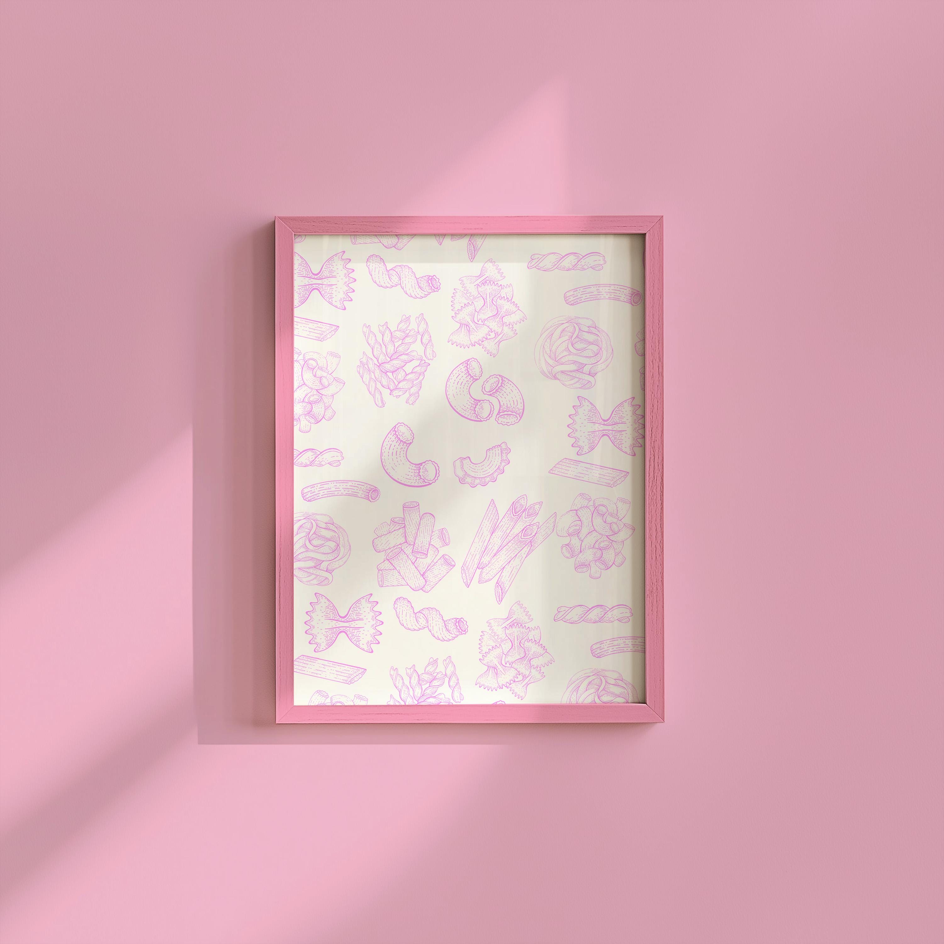 Pasta Art Print, Digital Download, Wall Art Print,Digital Food Art Print,Trendy Wall Art Print,Kitchen Wall Art Print, Pink Kitchen Decor