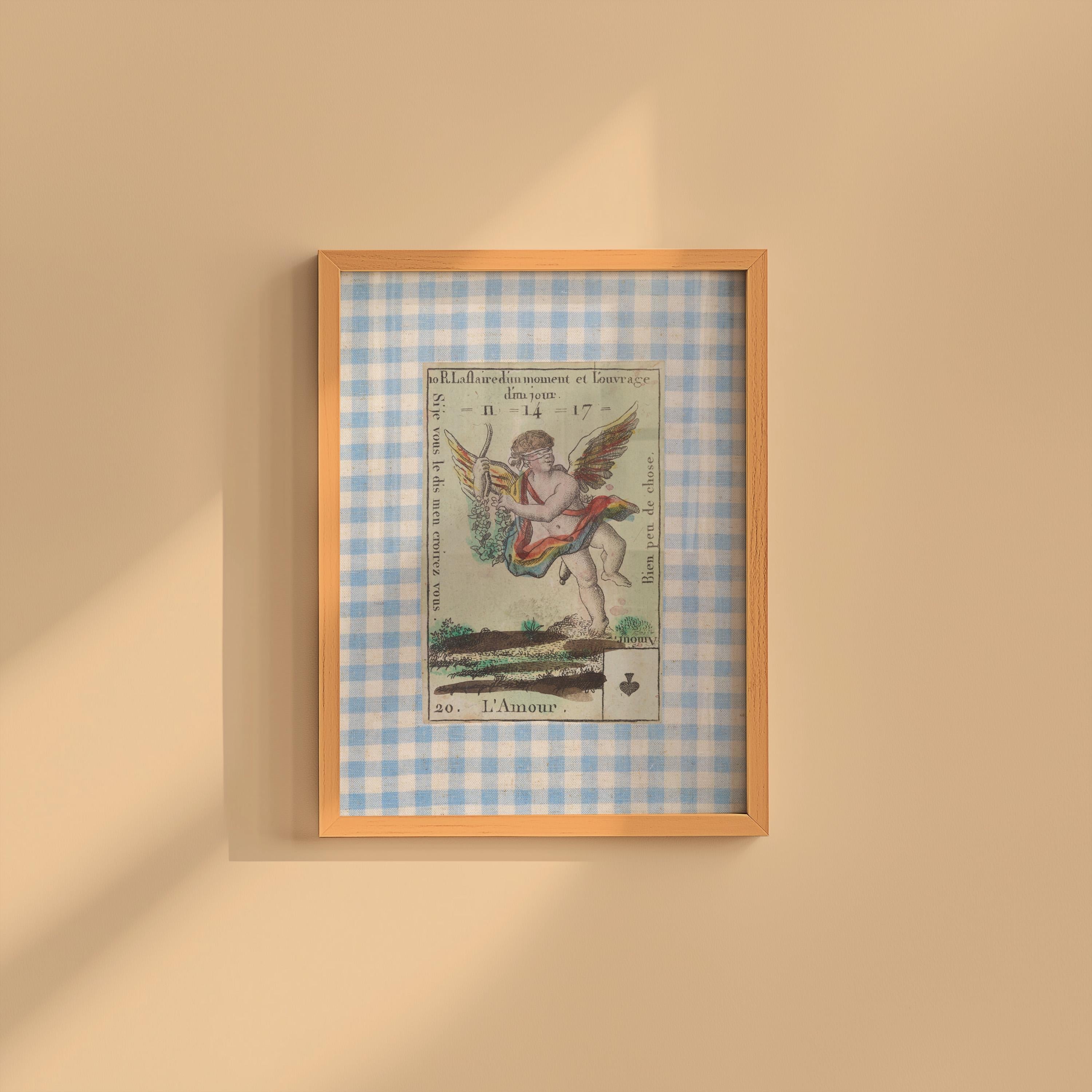 Tarot Card Art, Blue Checker, Vintage Card Art, Digital Download, Retro Poster, Printable Art, Cupid Art Print, Love Decor, Retro aesthetic