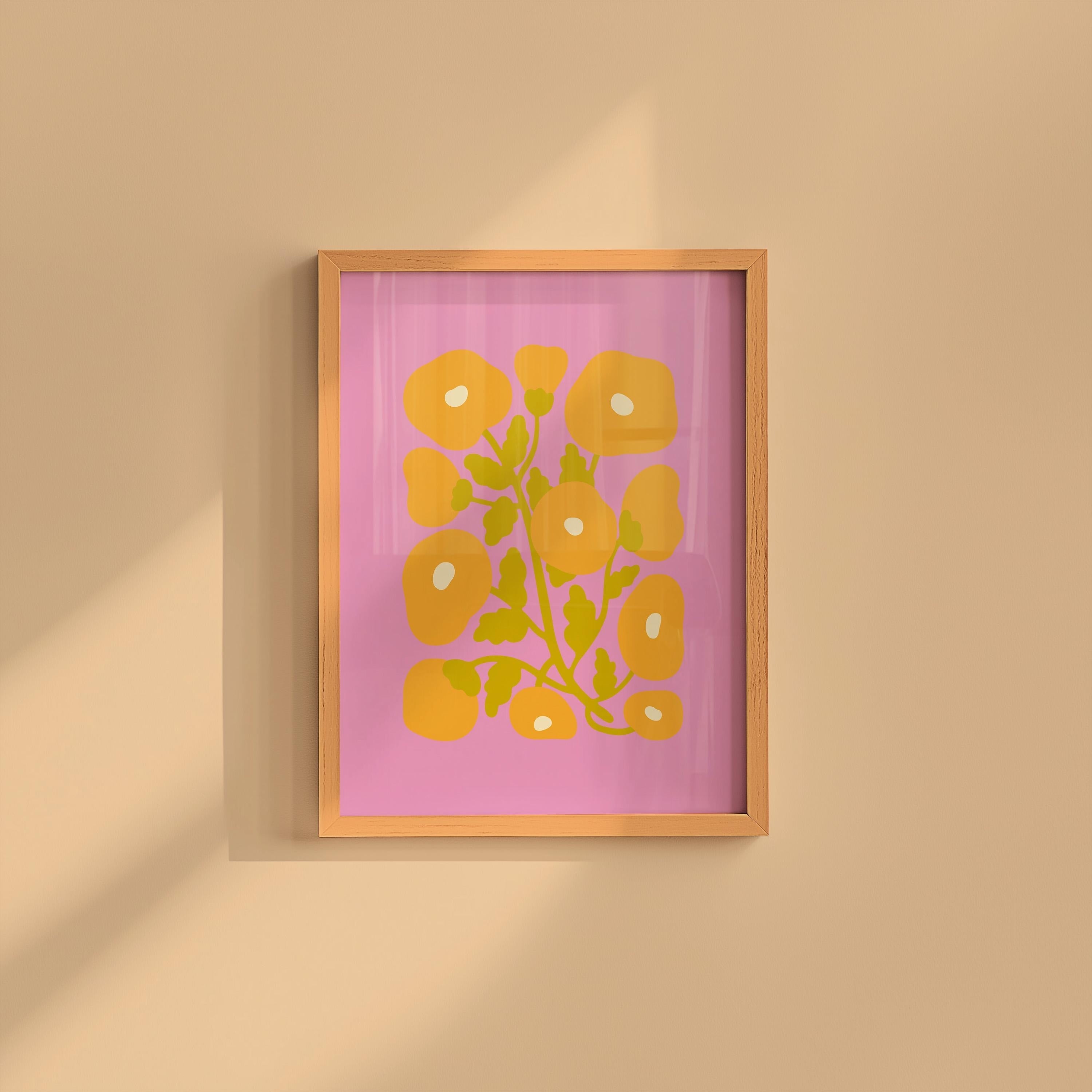 Pink and Orange Abstract Floral Digital Art Print