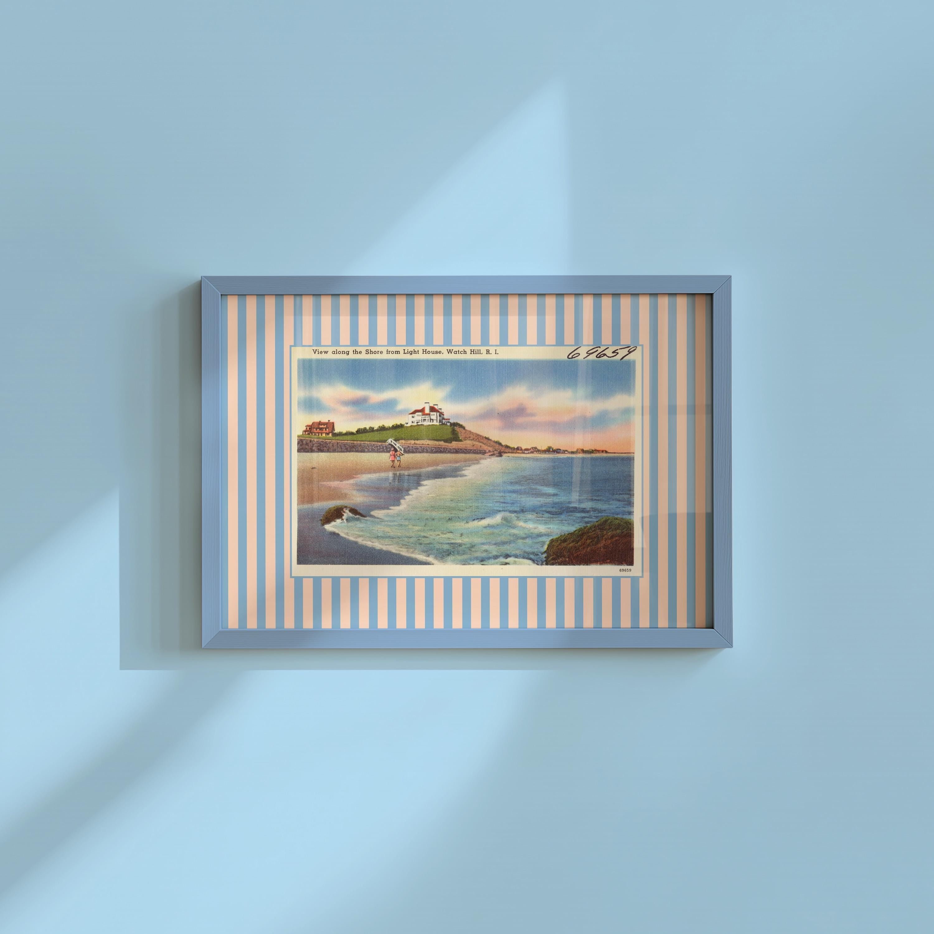 Beach Postcard Watch Hill Striped Digital Art Print