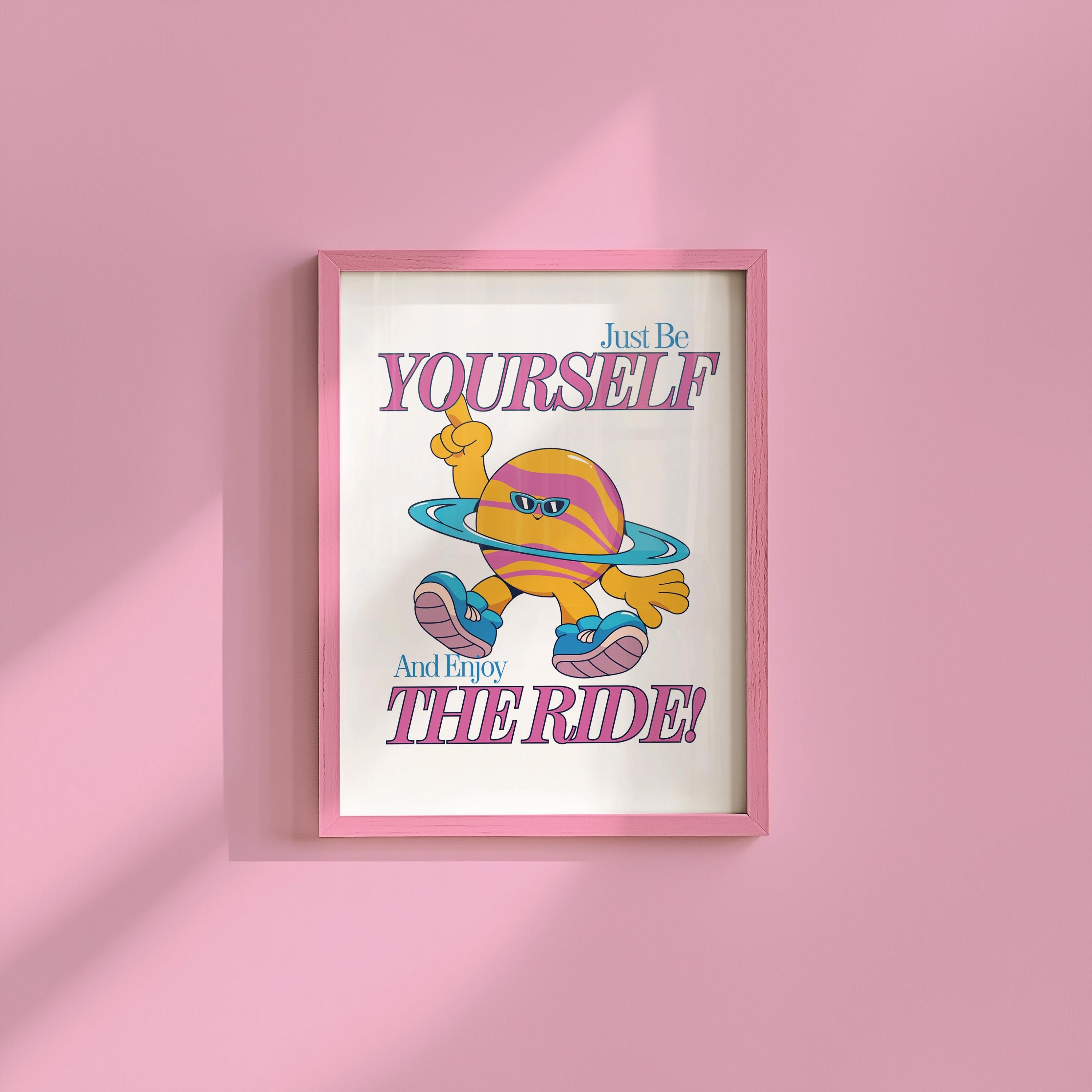 Be Yourself Art, Classroom Art, Cute Retro Print, Planet Cartoon, Retro Mascot Print, Funky Groovy Minimal Retro Poster