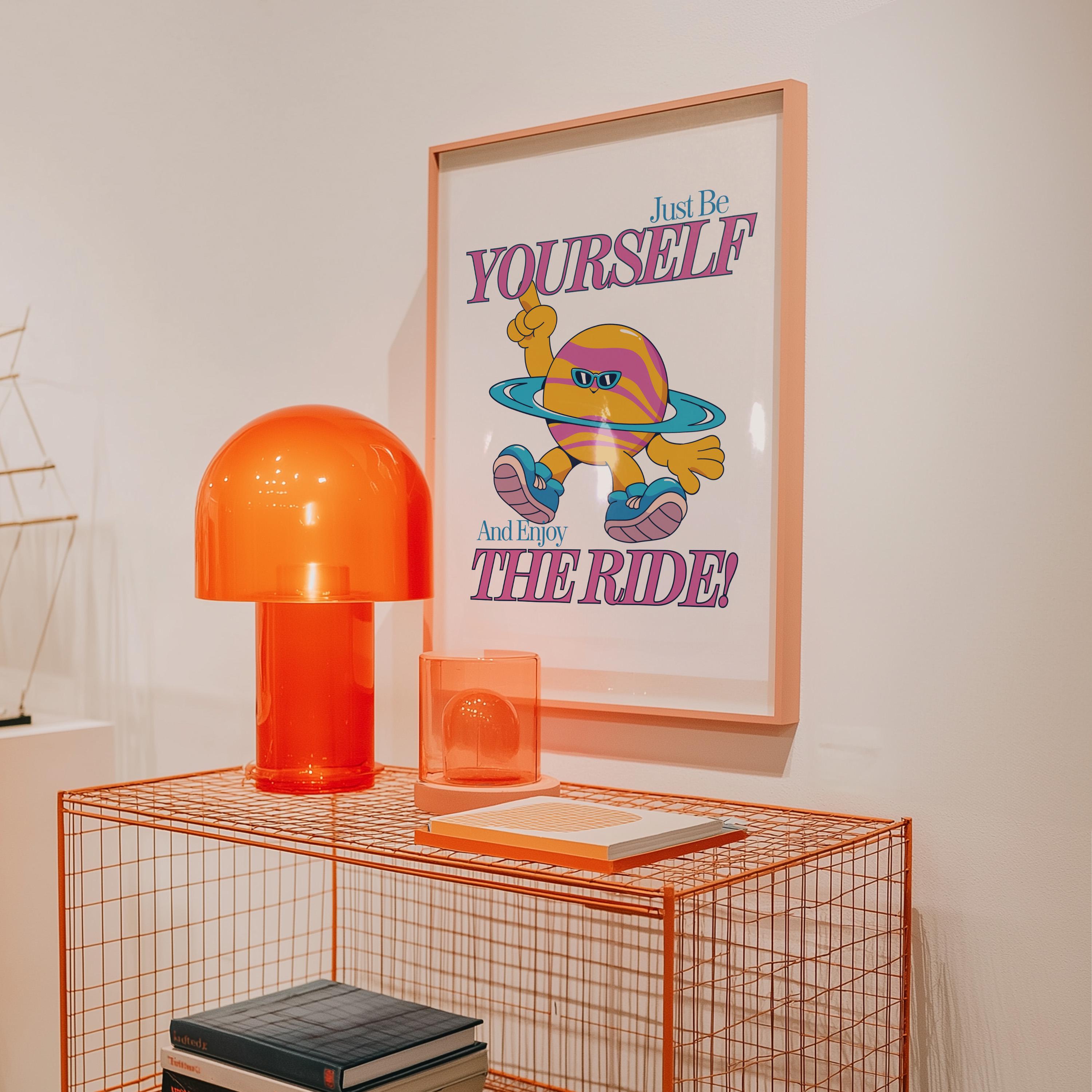 Be Yourself Art, Classroom Art, Cute Retro Print, Planet Cartoon, Retro Mascot Print, Funky Groovy Minimal Retro Poster