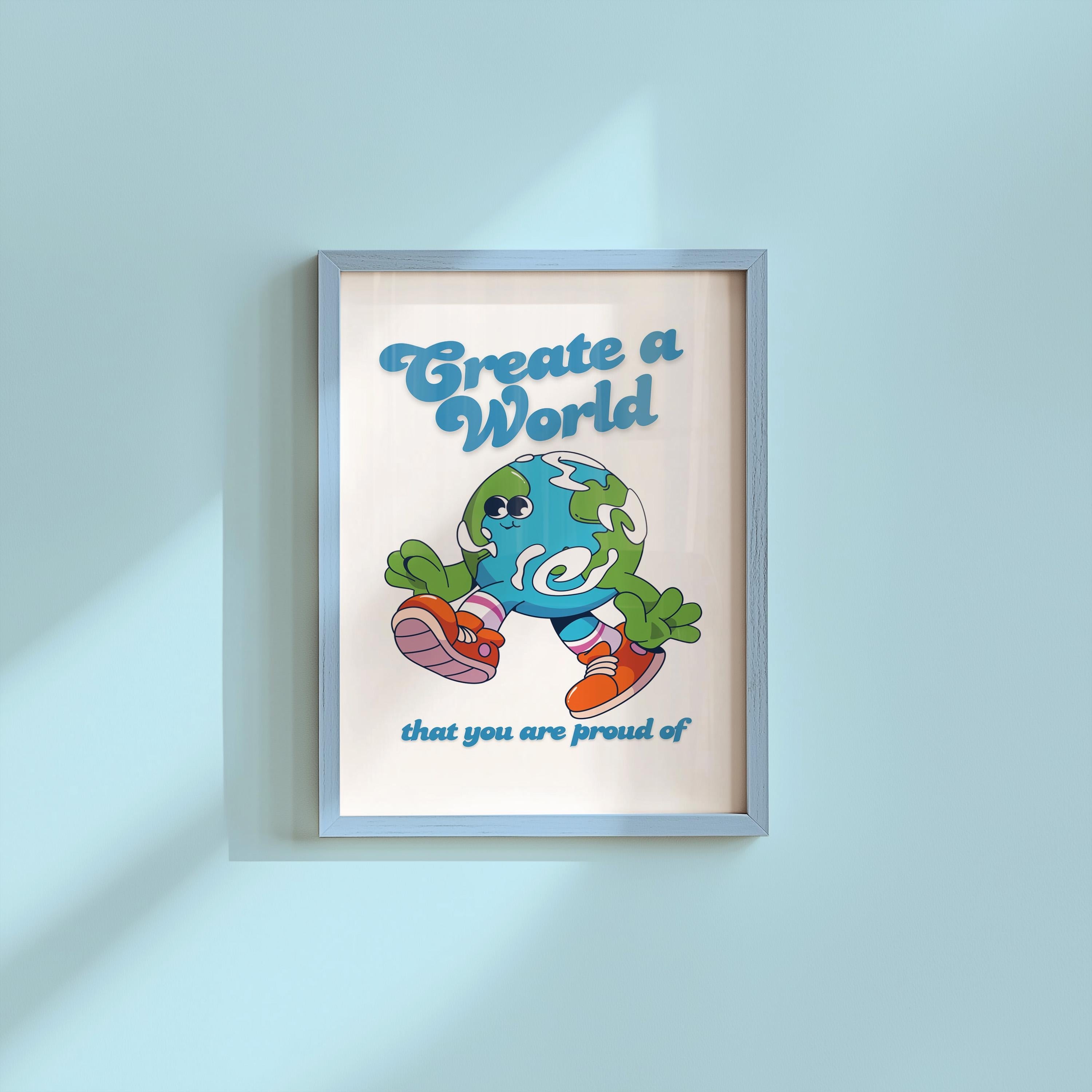 Classroom Art Print, Kids Room Cartoon Artwork, Downloadable Earth Mascot Poster, Trendy Vintage & Positive Wall Decor
