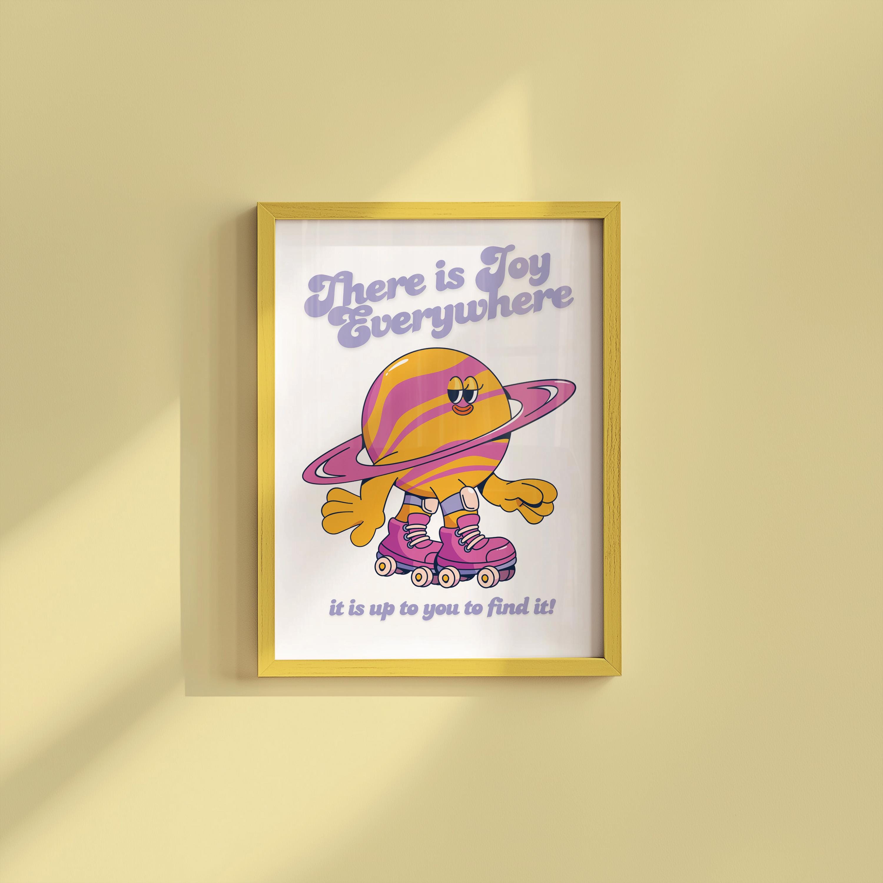 There is Joy Everywhere Kids Room Art, Downloadable Cartoon Print, Trendy Vintage Mascot & Planets Poster, Outer Space Art Print