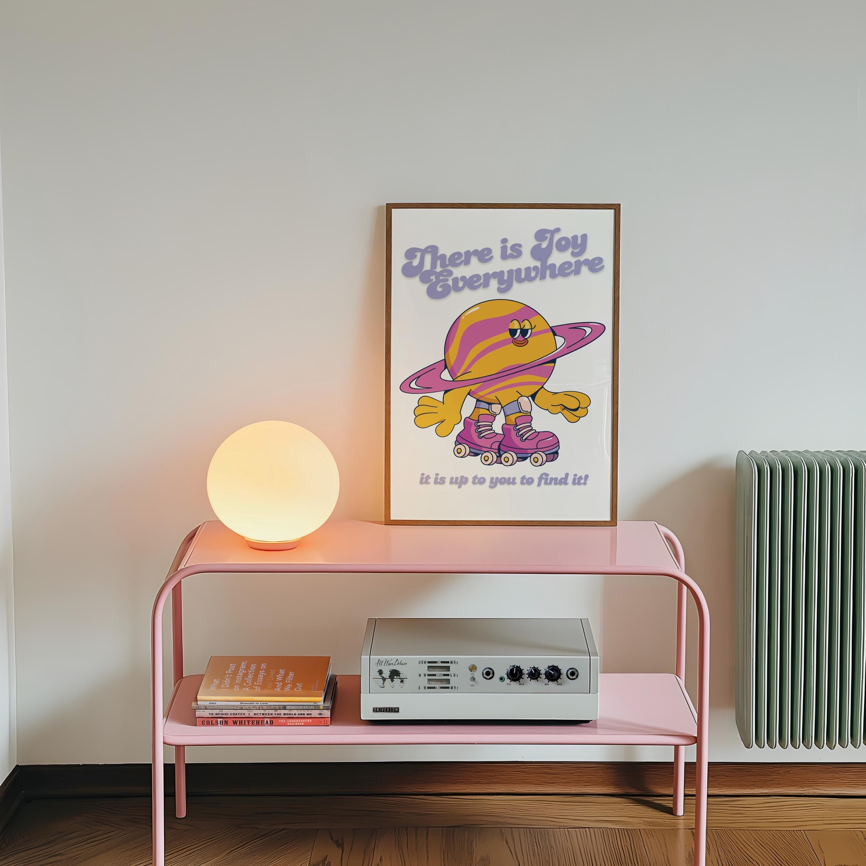 There is Joy Everywhere Kids Room Art, Downloadable Cartoon Print, Trendy Vintage Mascot & Planets Poster, Outer Space Art Print
