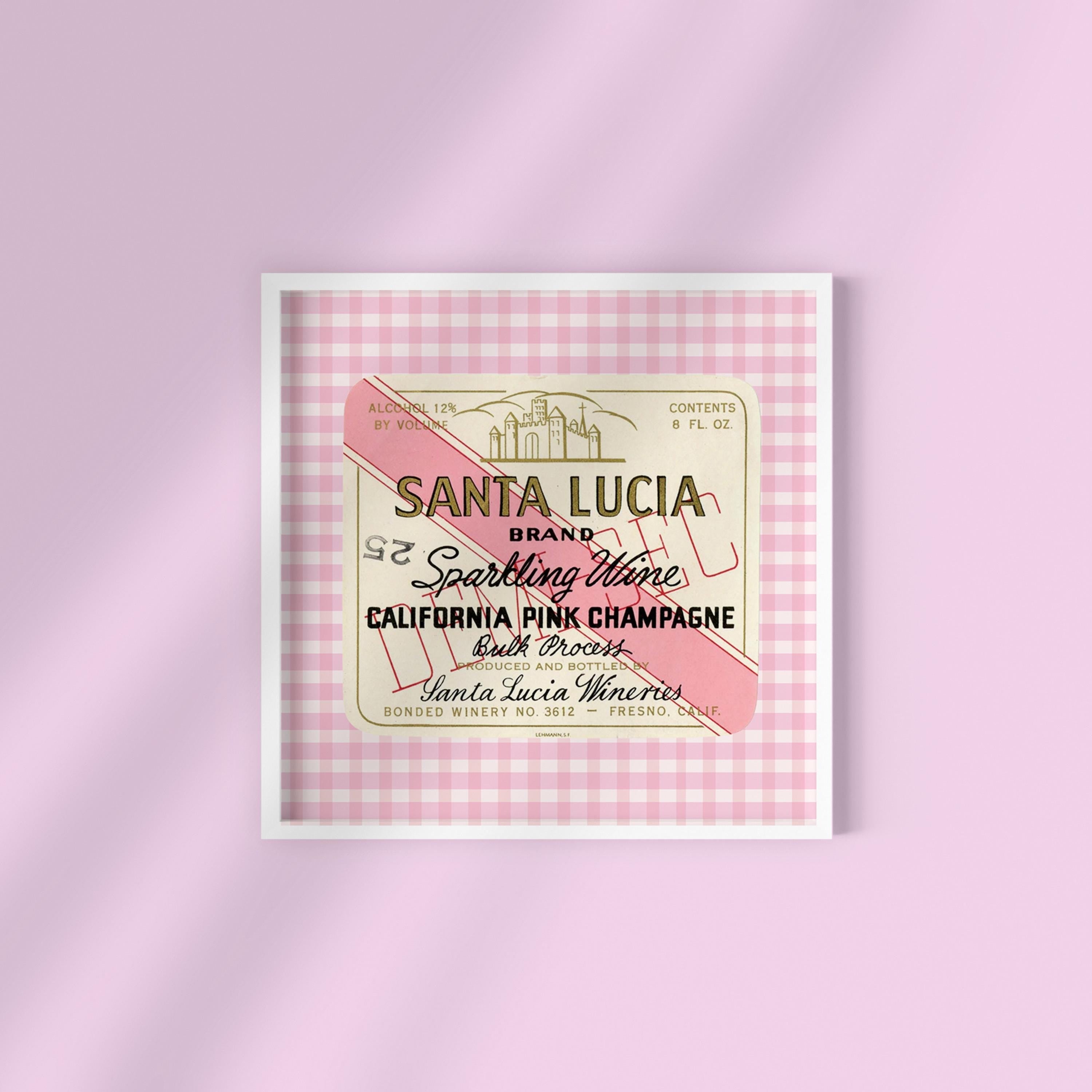 Pink Champagne Label Square Digital Art Print