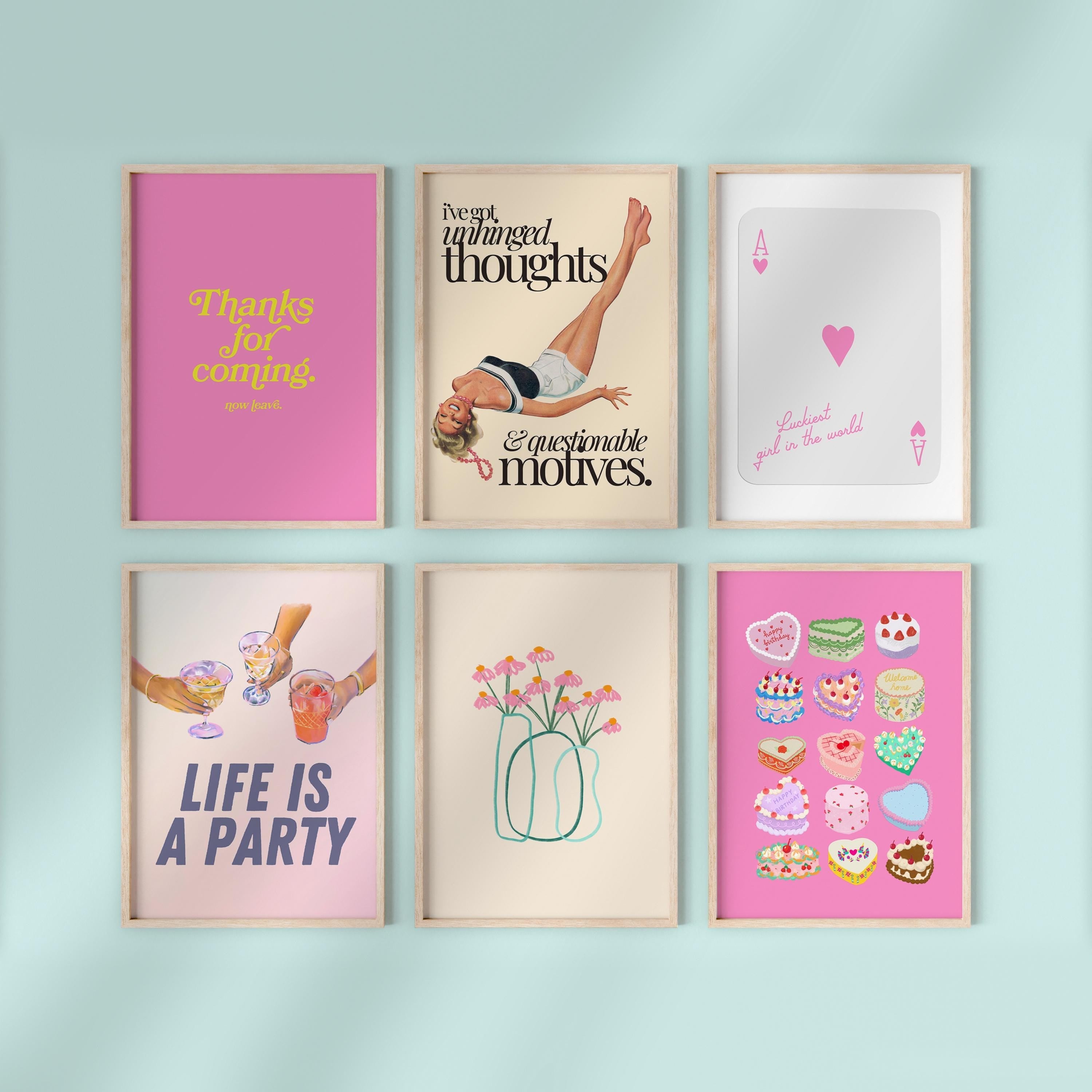 Pink Gallery Wall Set of 6 Digital Art Prints