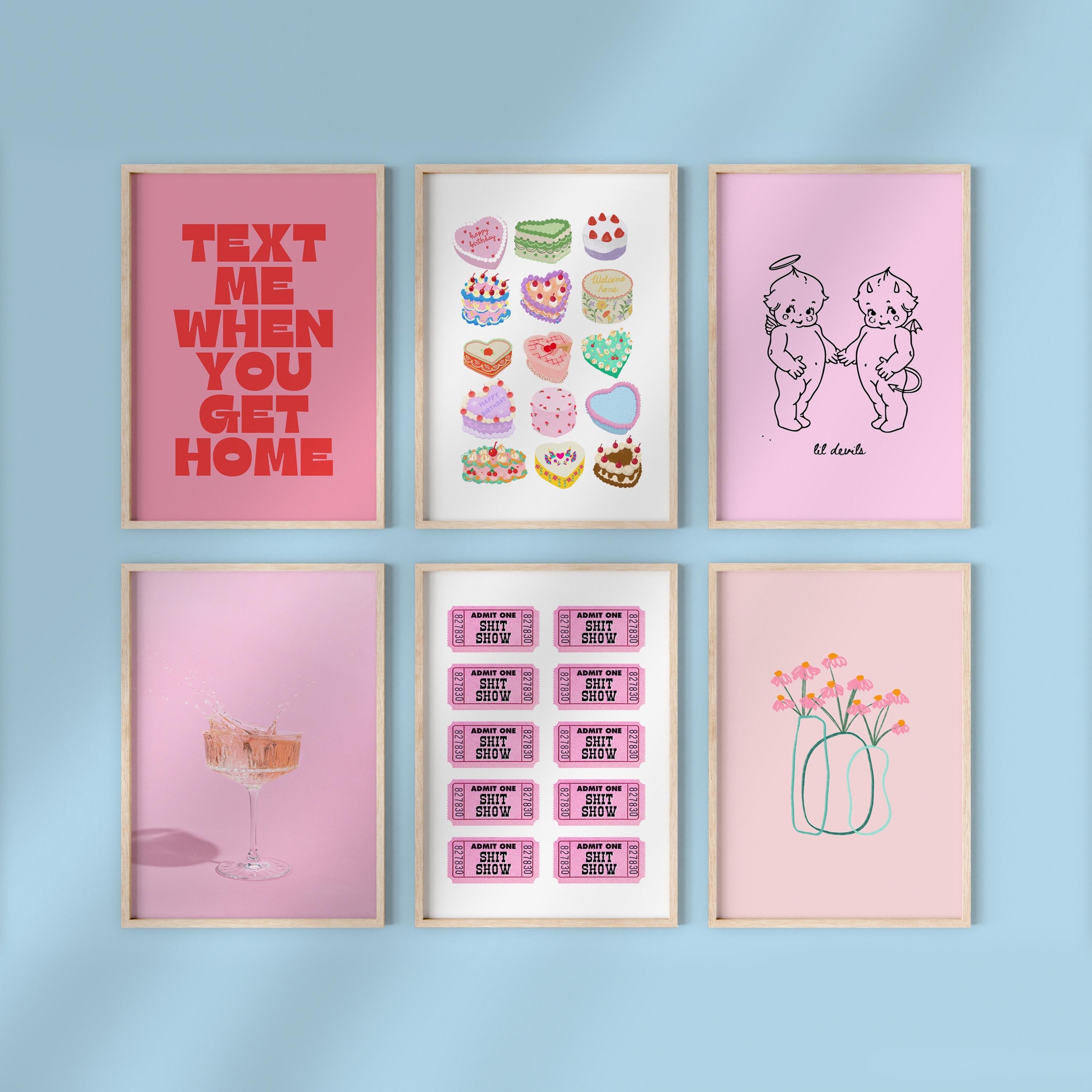 Gallery Wall Set of 8 Pink Digital Art Prints