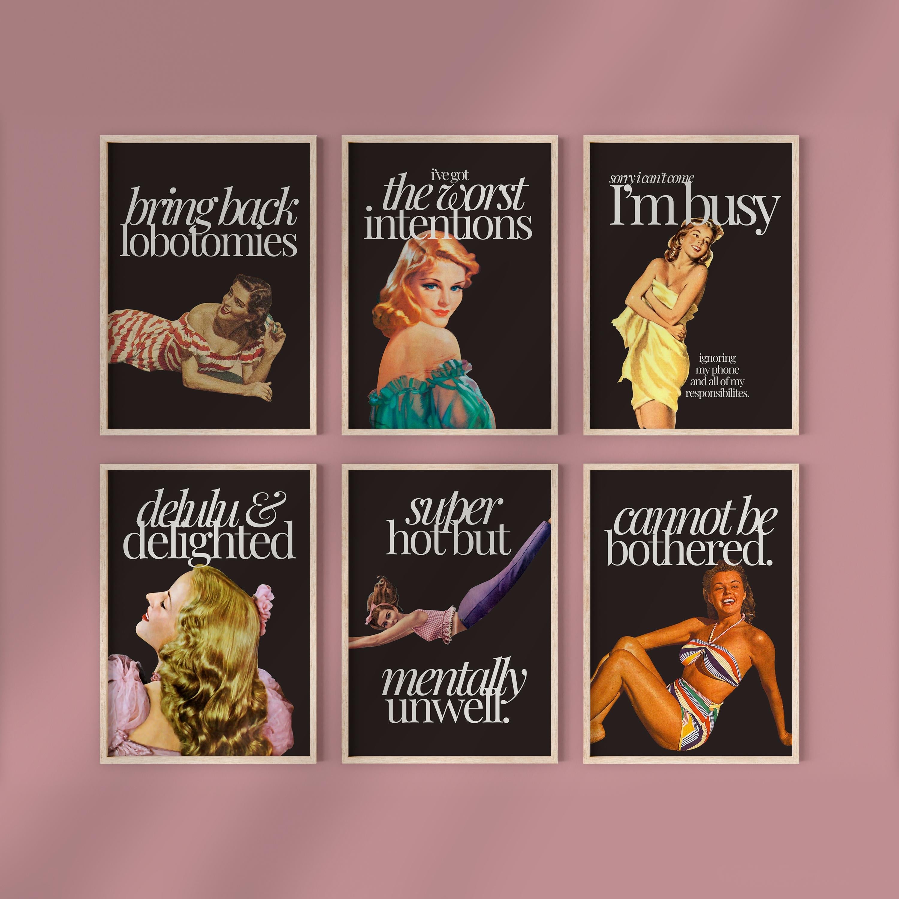Gallery Wall Set of 6 Pulp Women Digital Art Prints