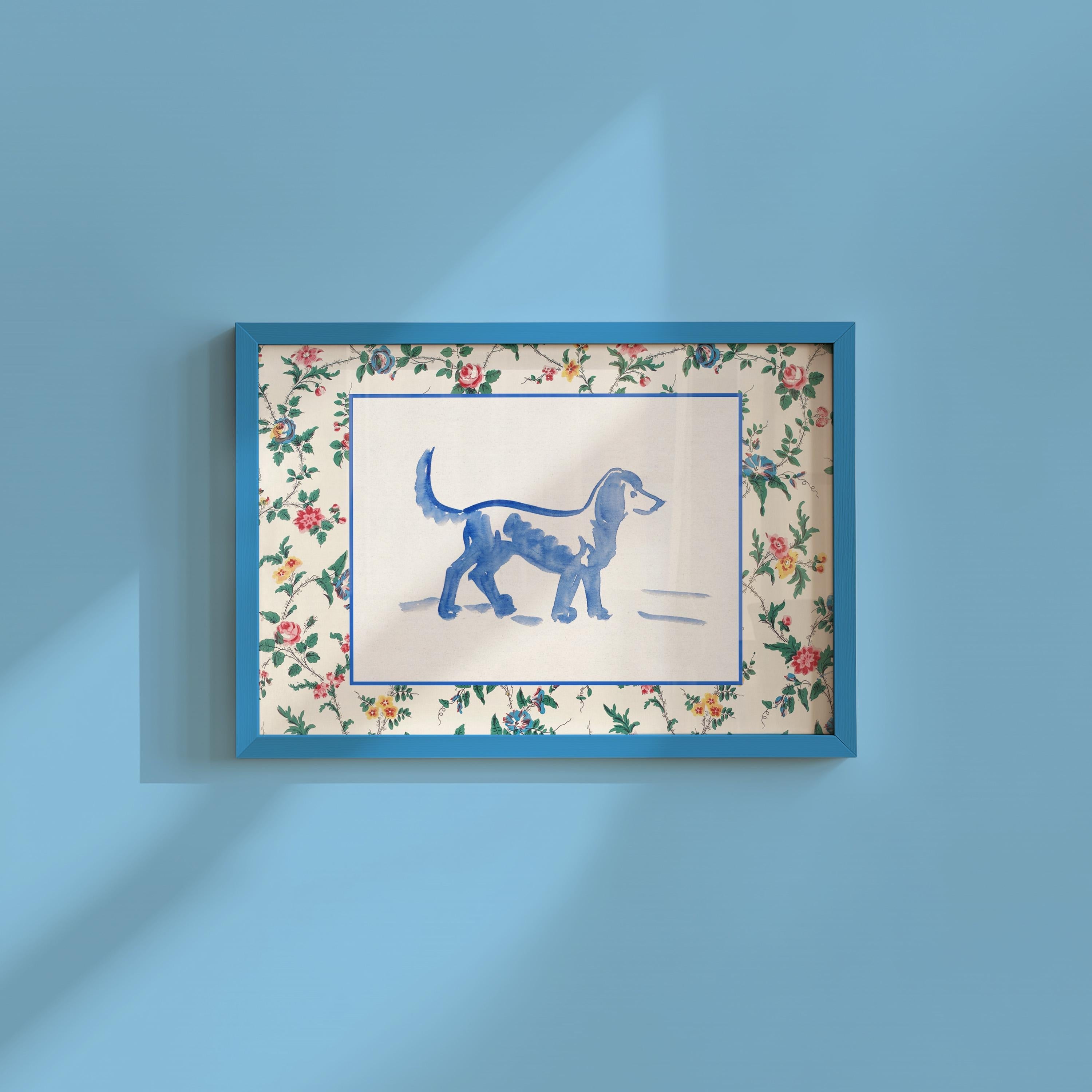 Vintage Dog Floral Digital Art Print
