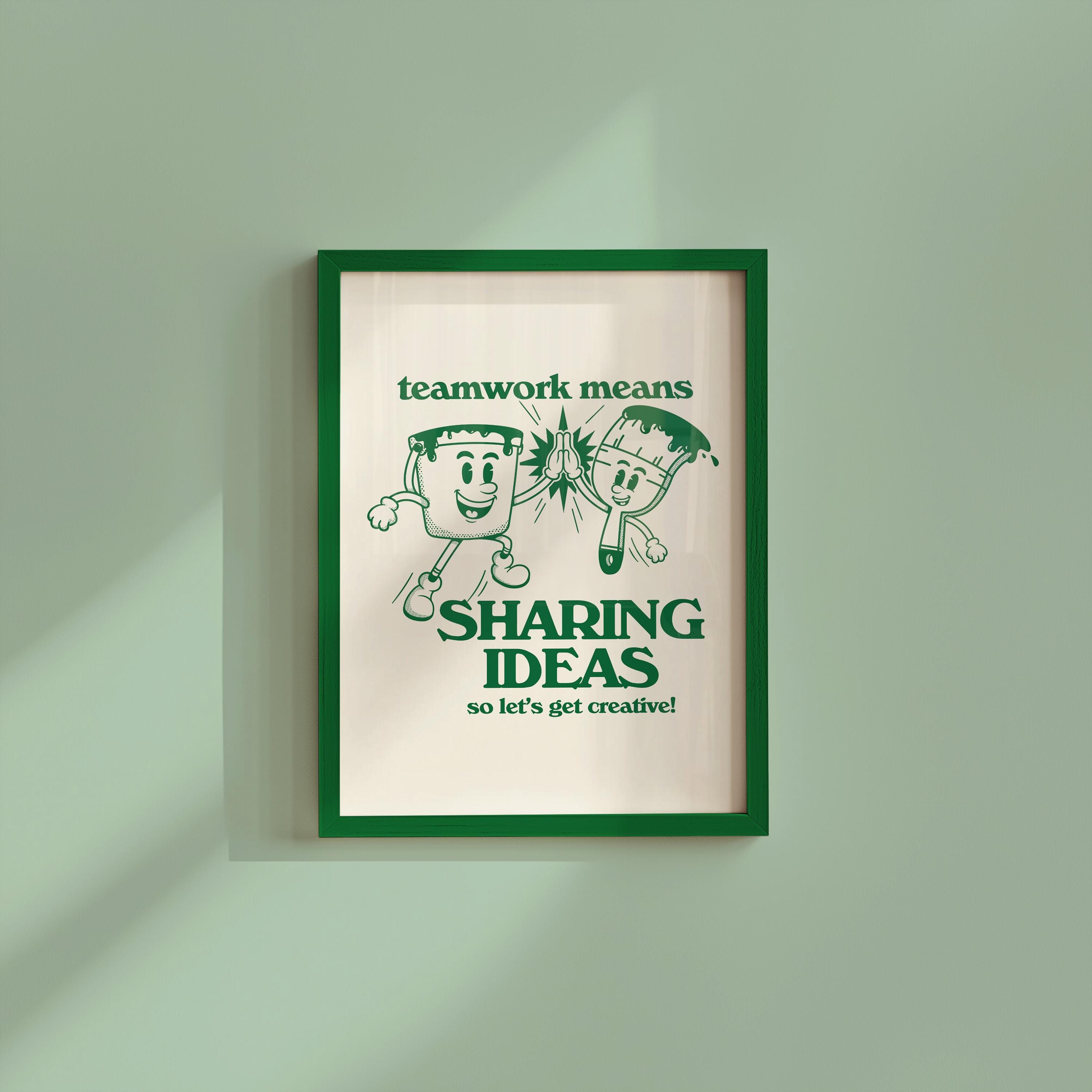 Teamwork Means Sharing Ideas Retro Cartoon Digital Art Print