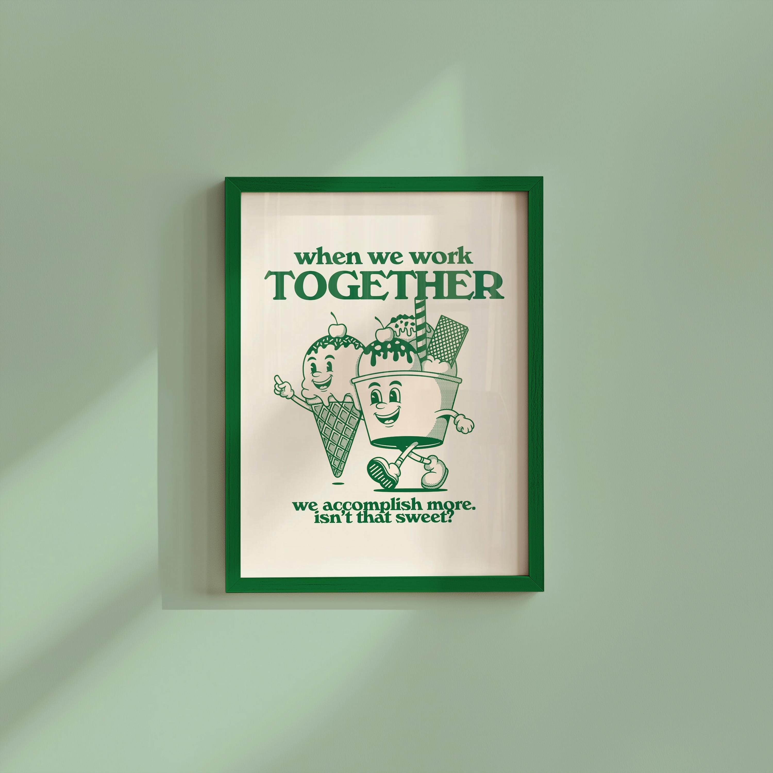 Work Together Retro Cartoon Digital Art Print