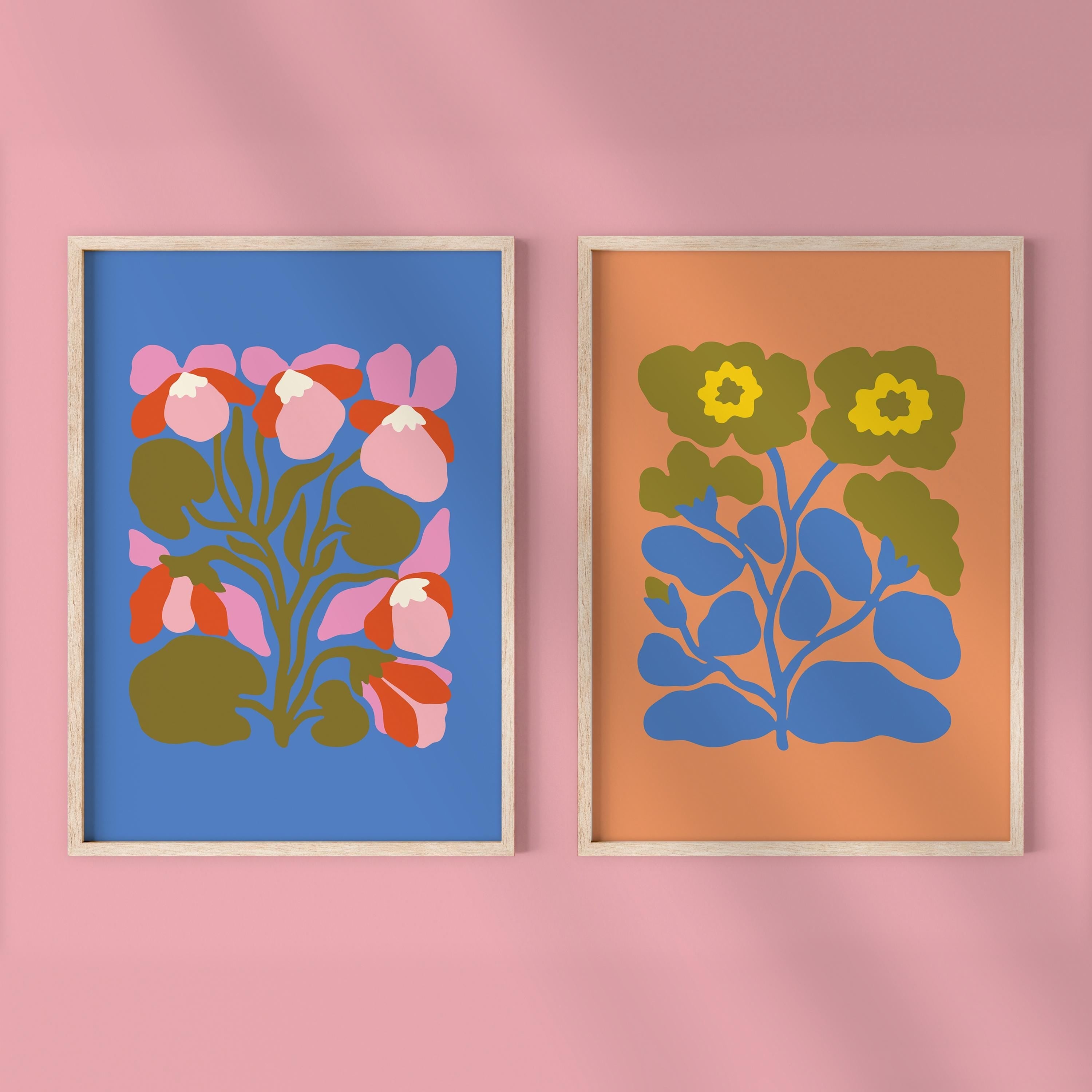 Set of 2 Abstract Floral Digital Art Prints