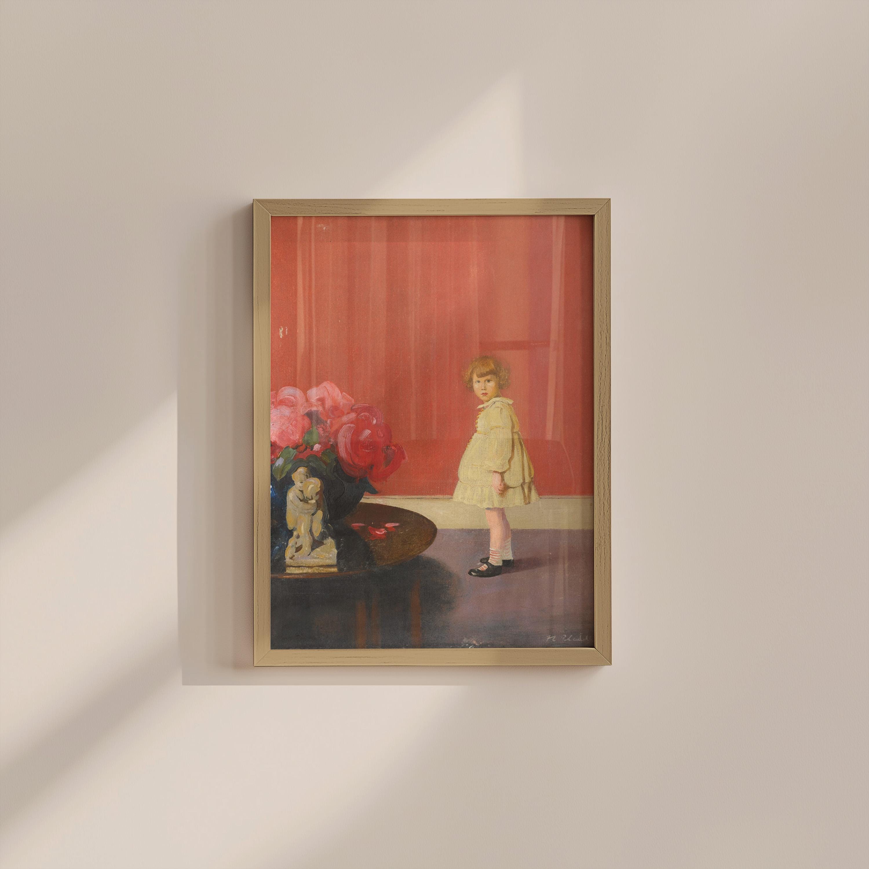 Little Girl Red Portrait Vintage Digital Art Print