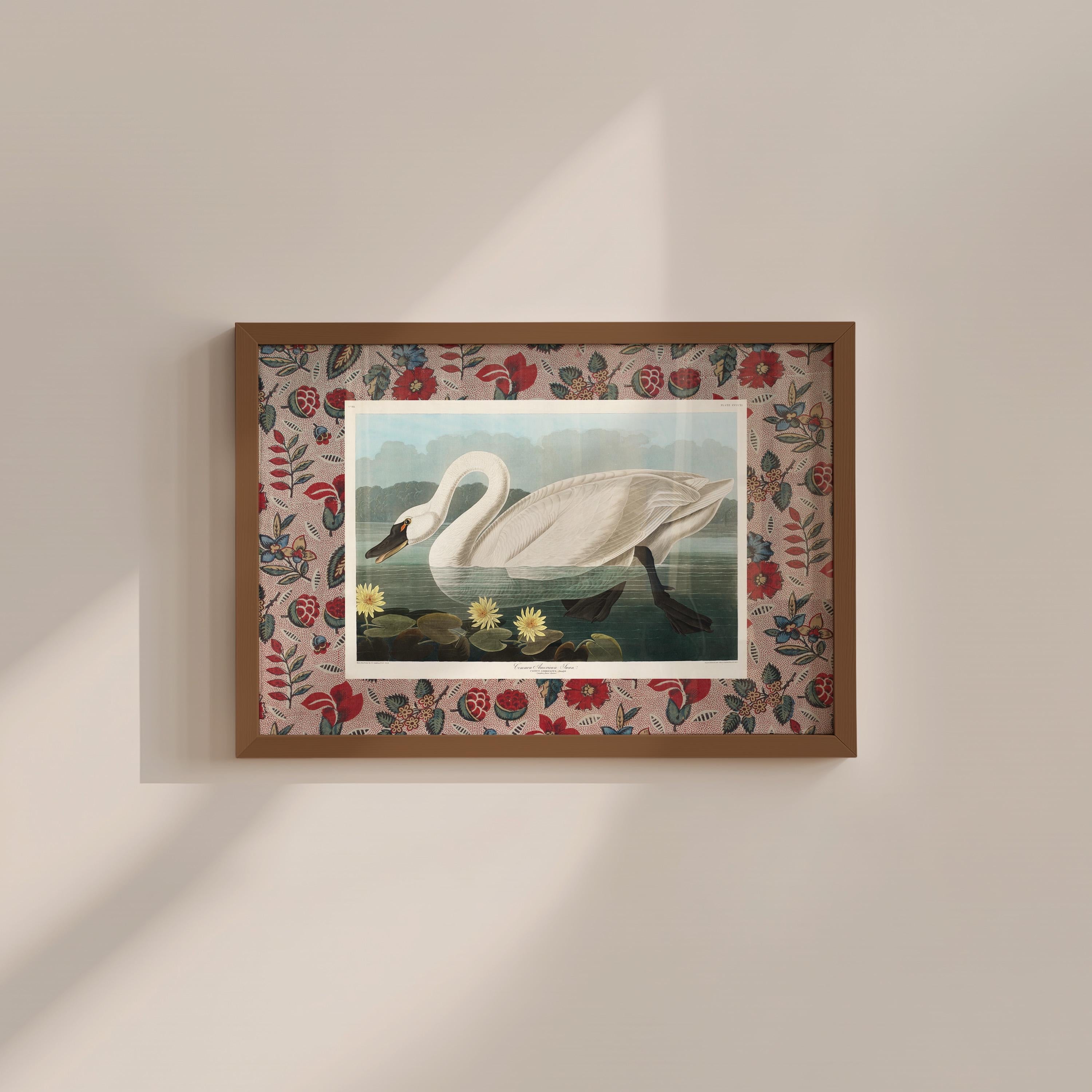 Red Floral Swan Vintage Digital Art Print