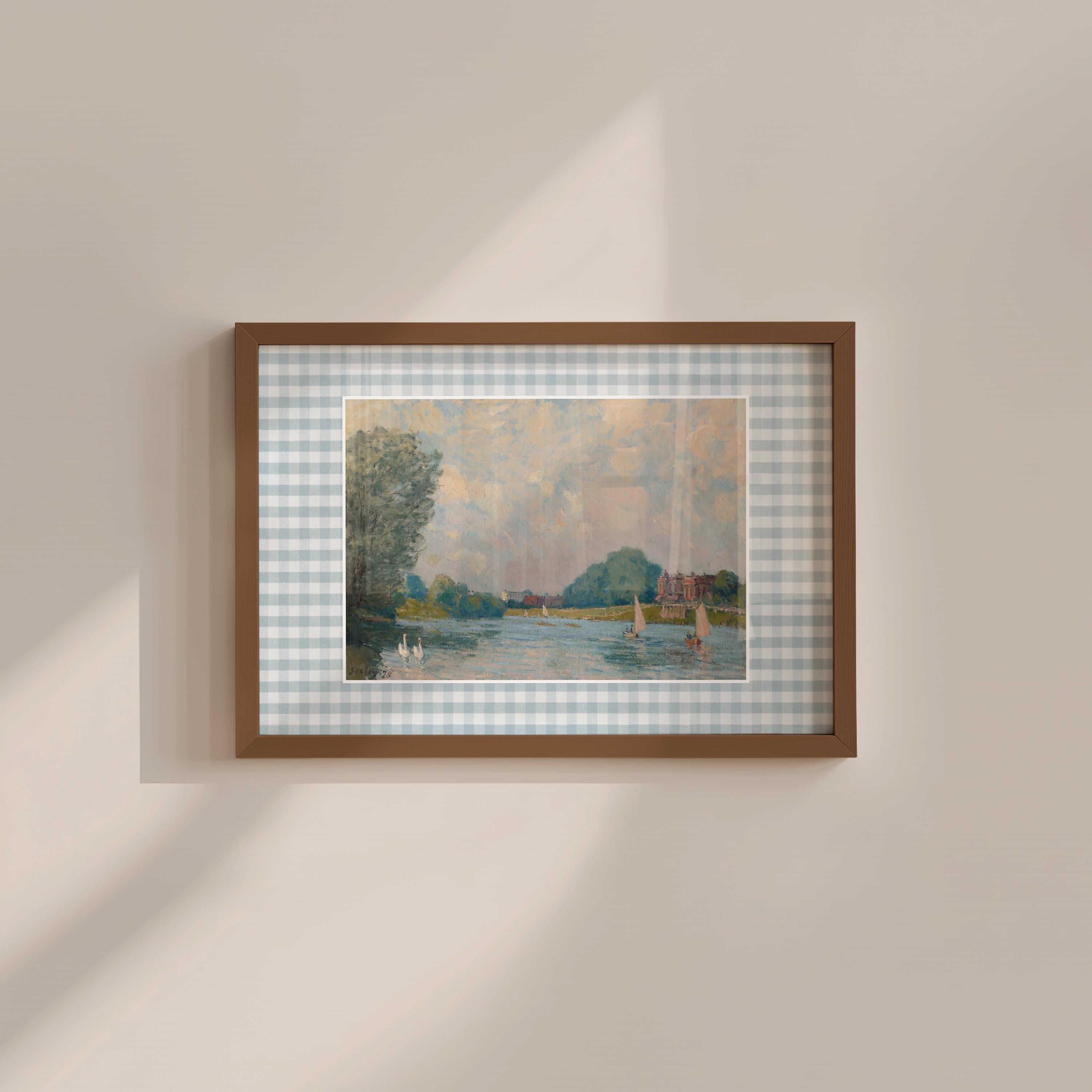 Blue Gingham Castle Vintage Digital Art Print