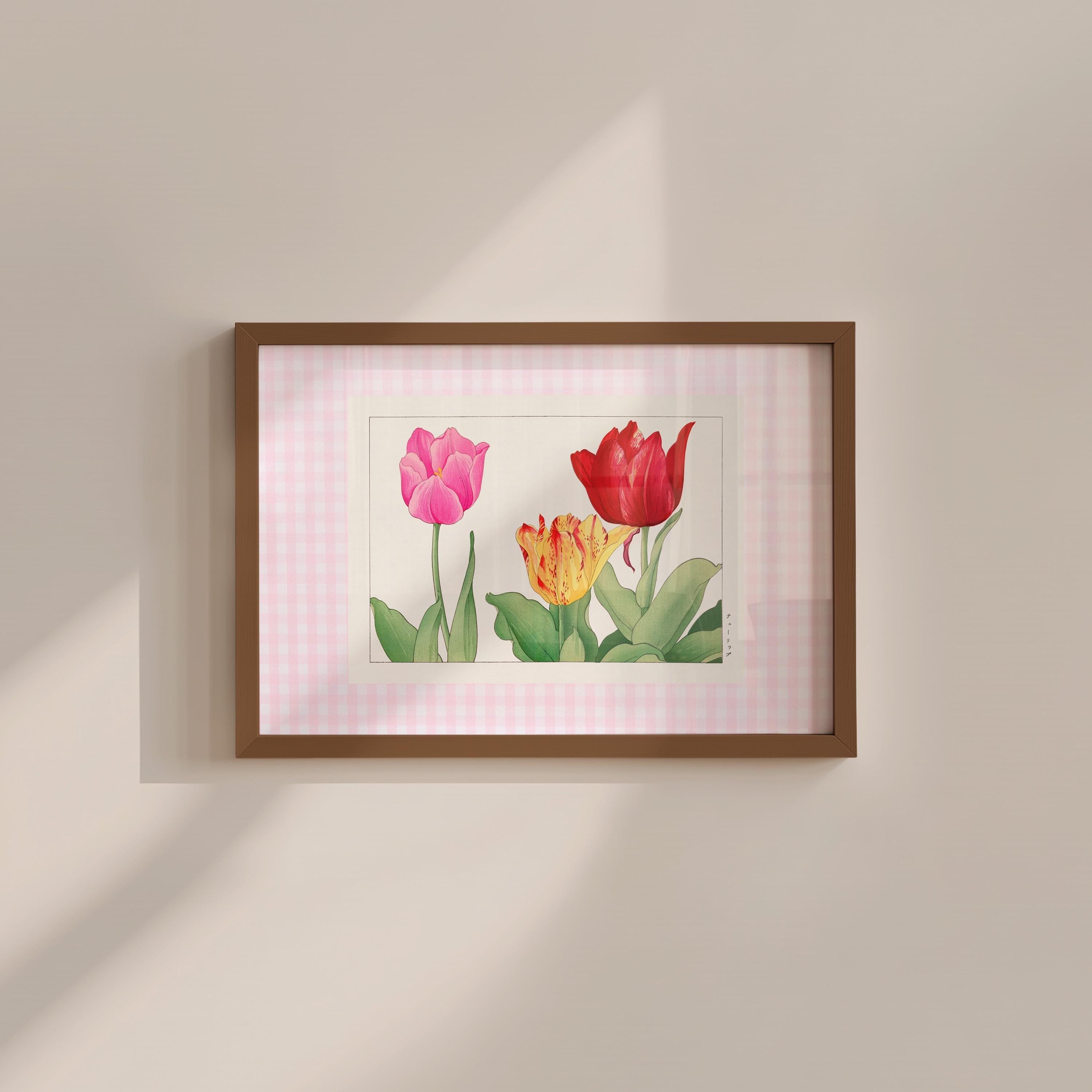 Tulip Gingham Vintage Digital Art Print