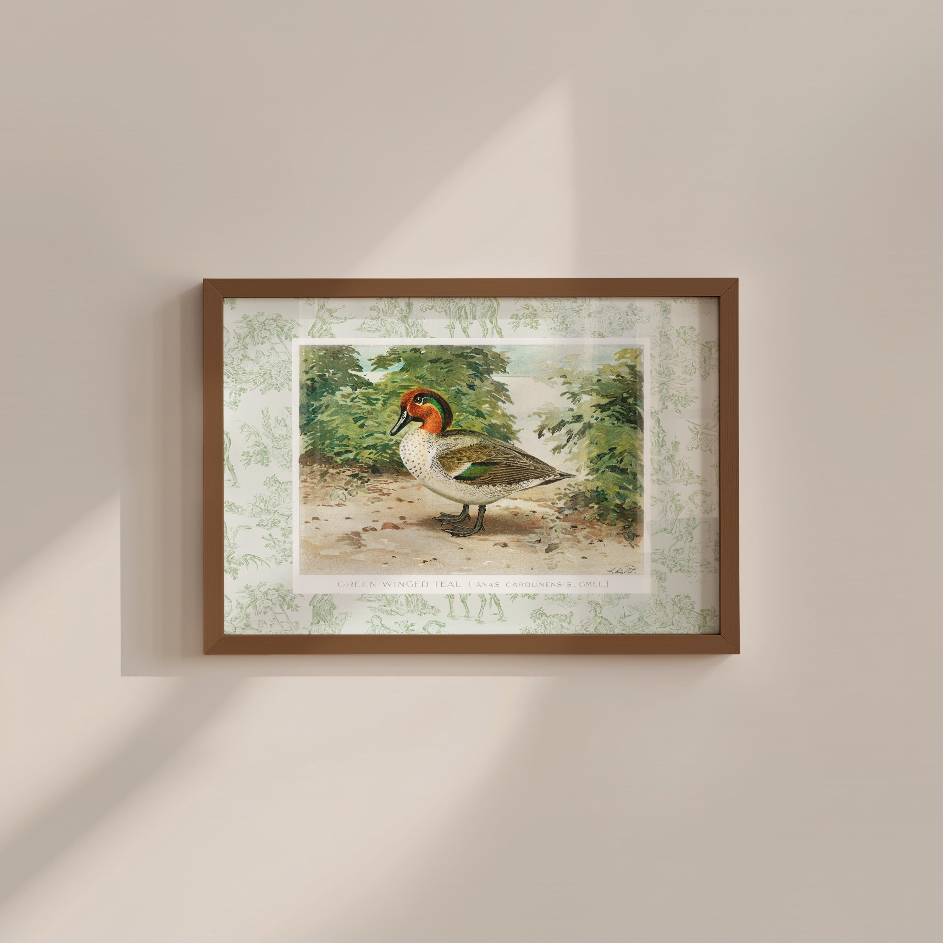 Green Toile Duck Vintage Digital Art Print