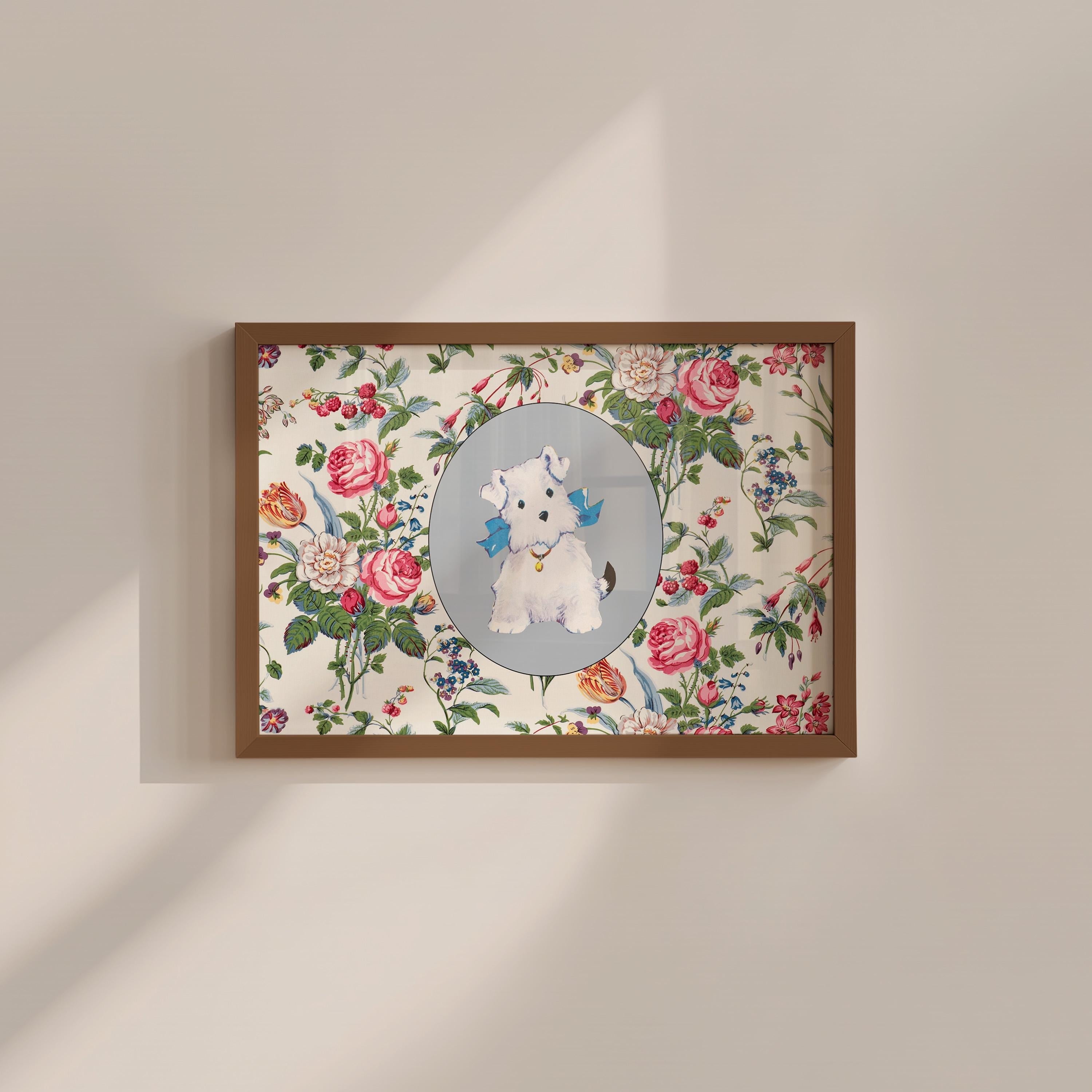 Floral Dog Vintage Digital Art Print