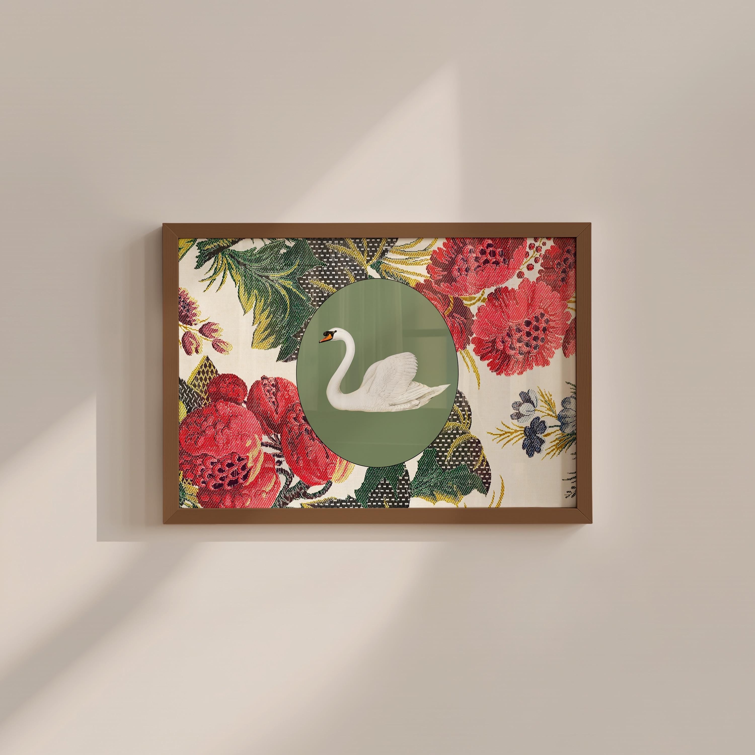 Swan Floral Vintage Digital Art Print
