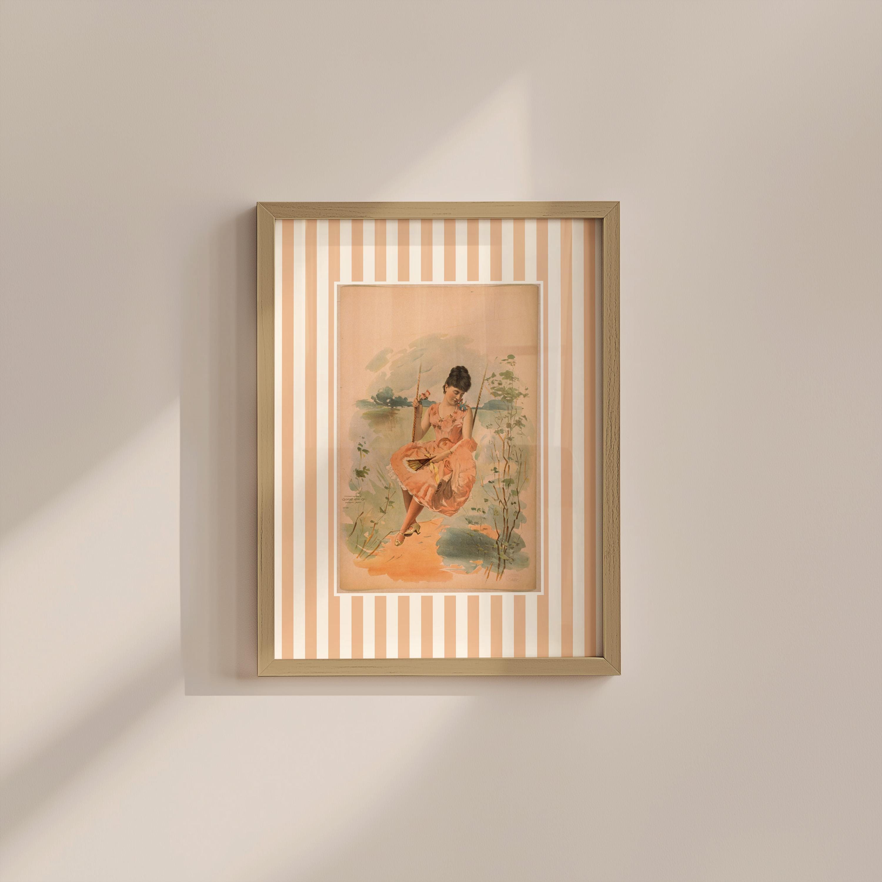 Swinging Girl Pink Vintage Digital Art Print