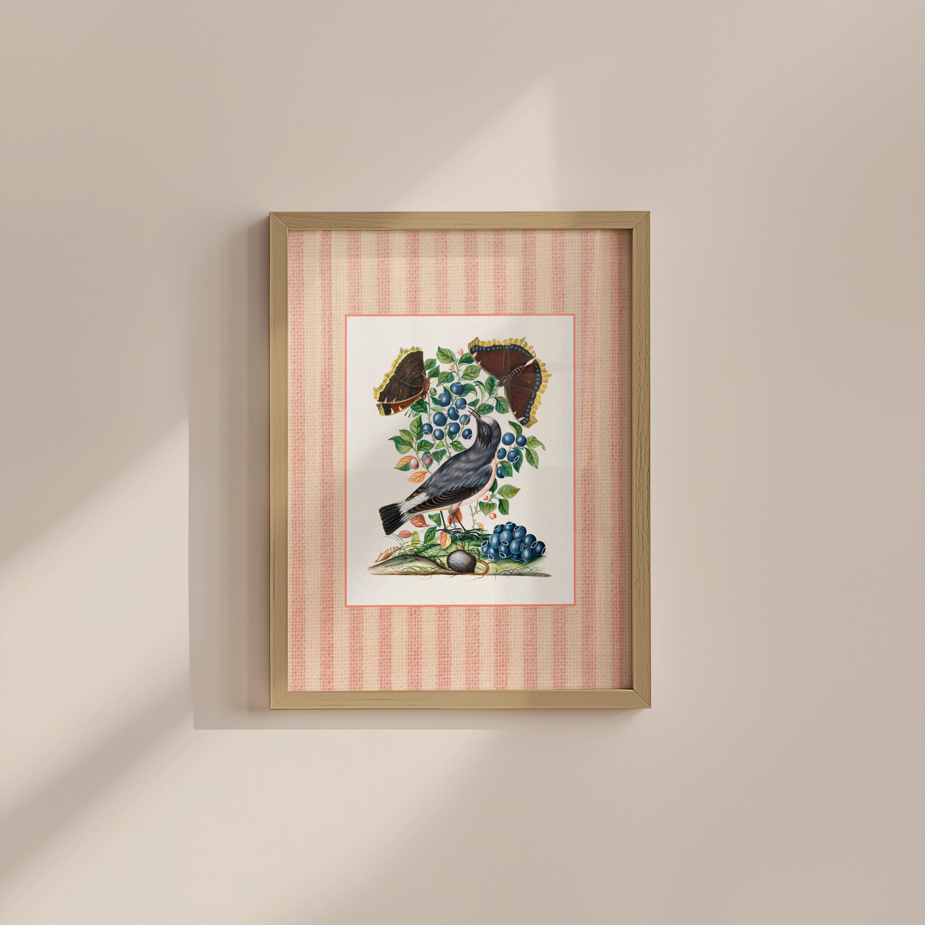 Bird Stripe Three Vintage Digital Art Print