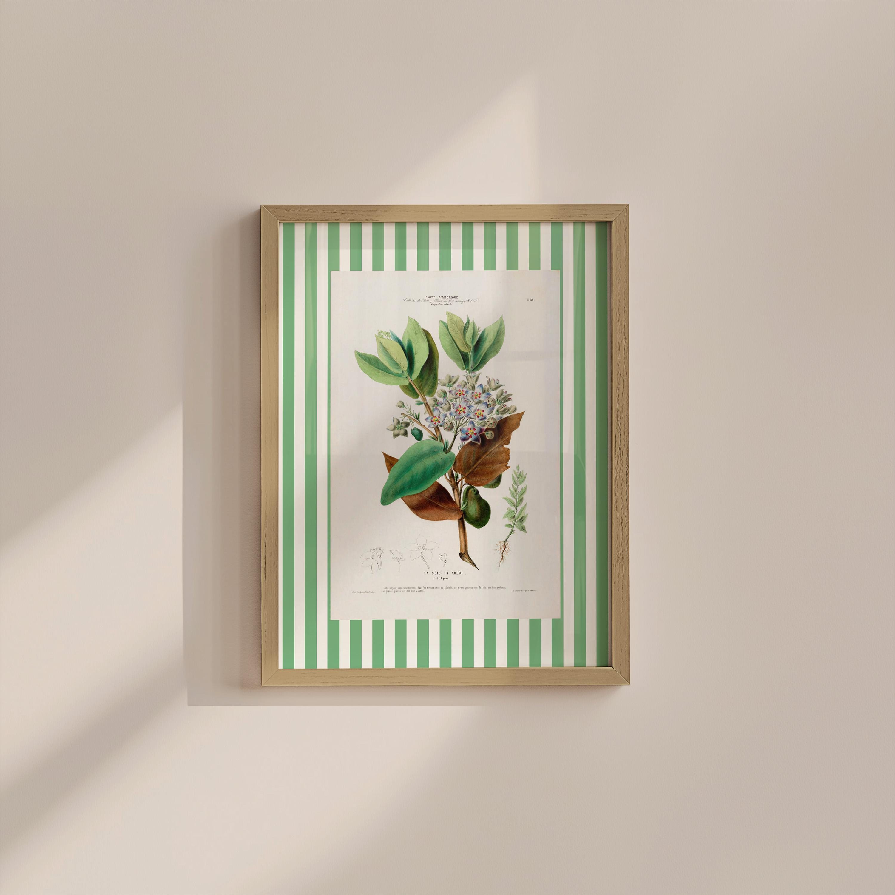 Green Floral Striped Digital Art Print