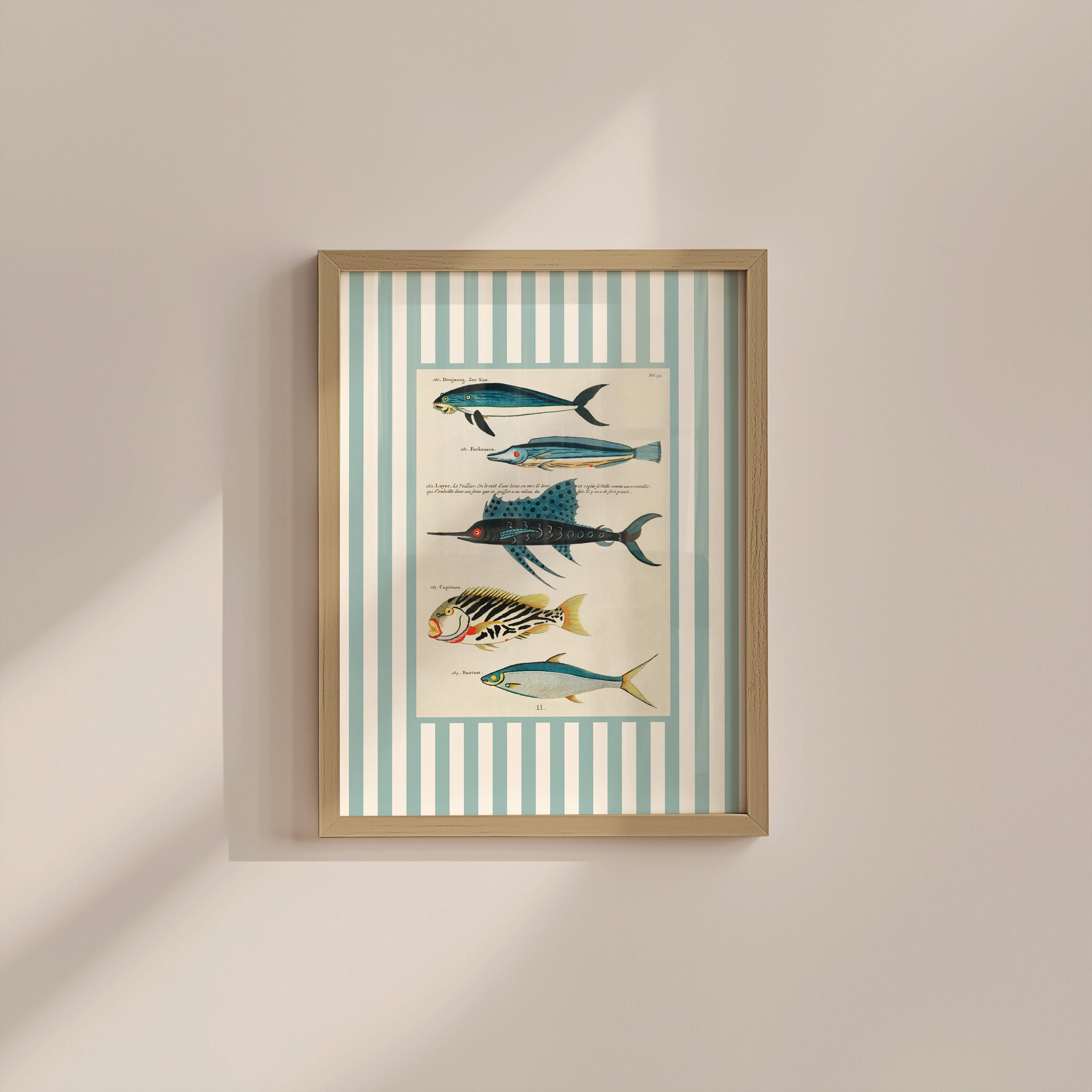 Striped Fish Vintage Digital Art Print