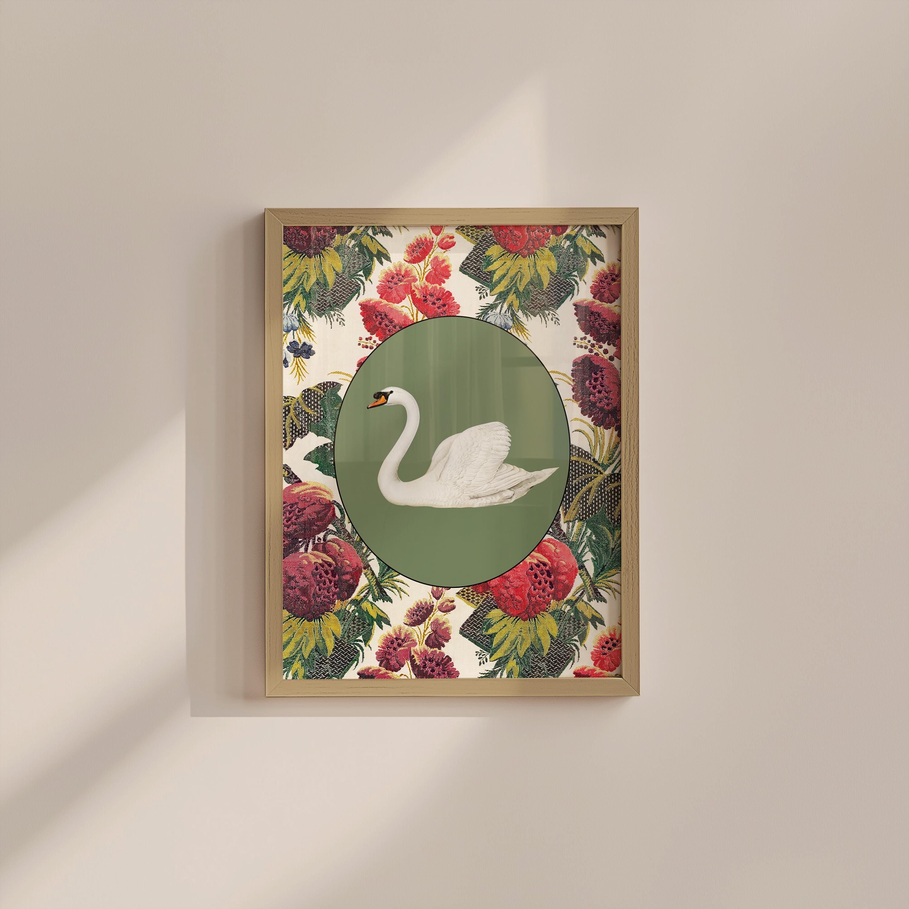 Floral Swan Vintage Digital Art Print