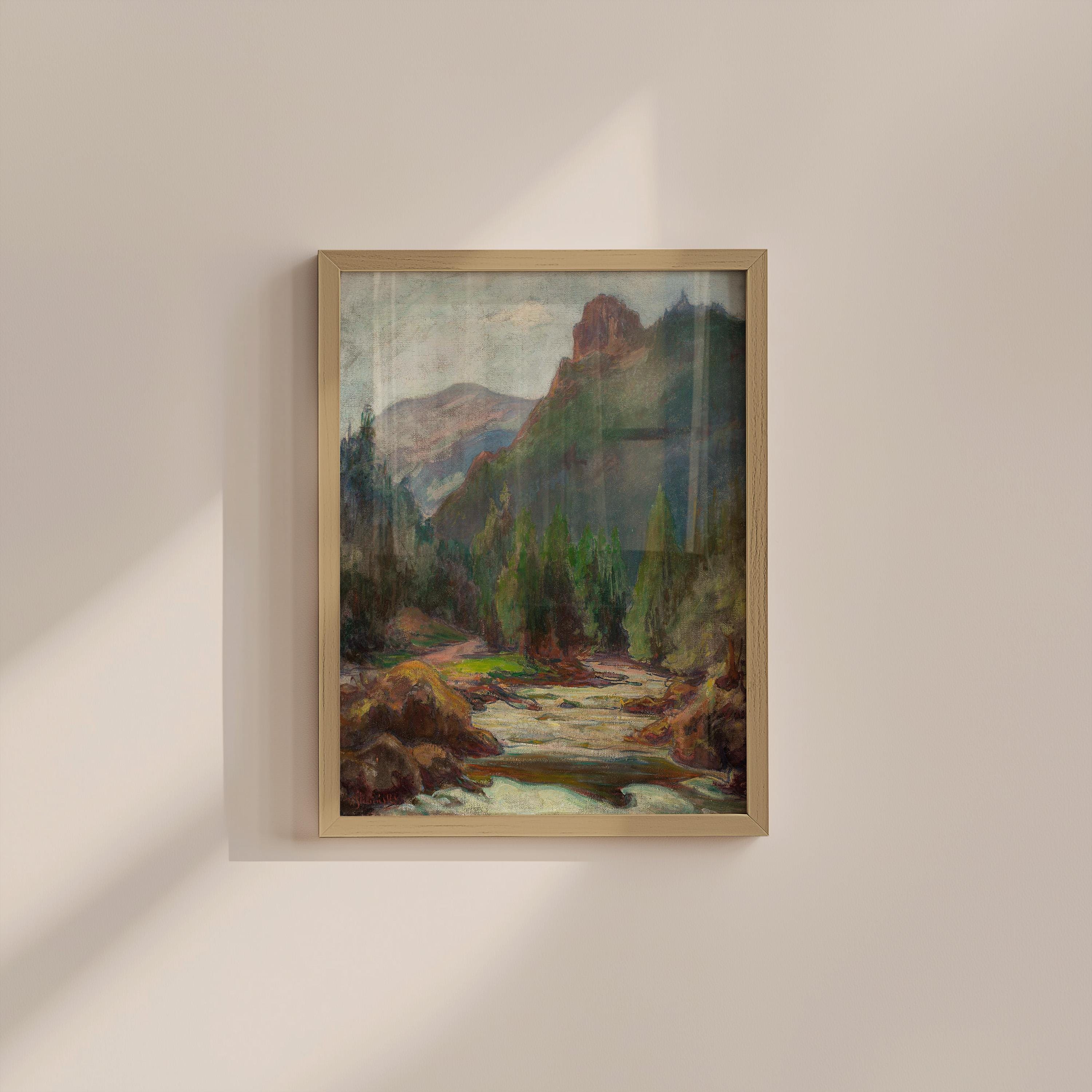 Mountain Scene Vintage Digital Art Print