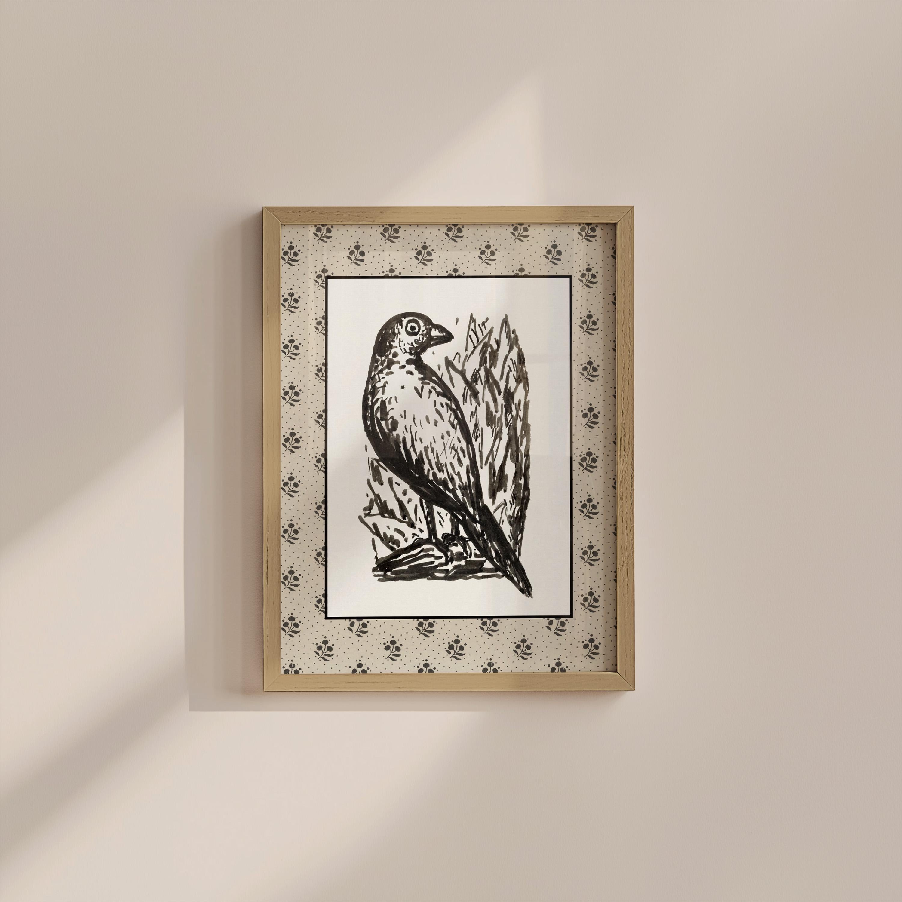 Bird Sketch Floral Digital Art Print