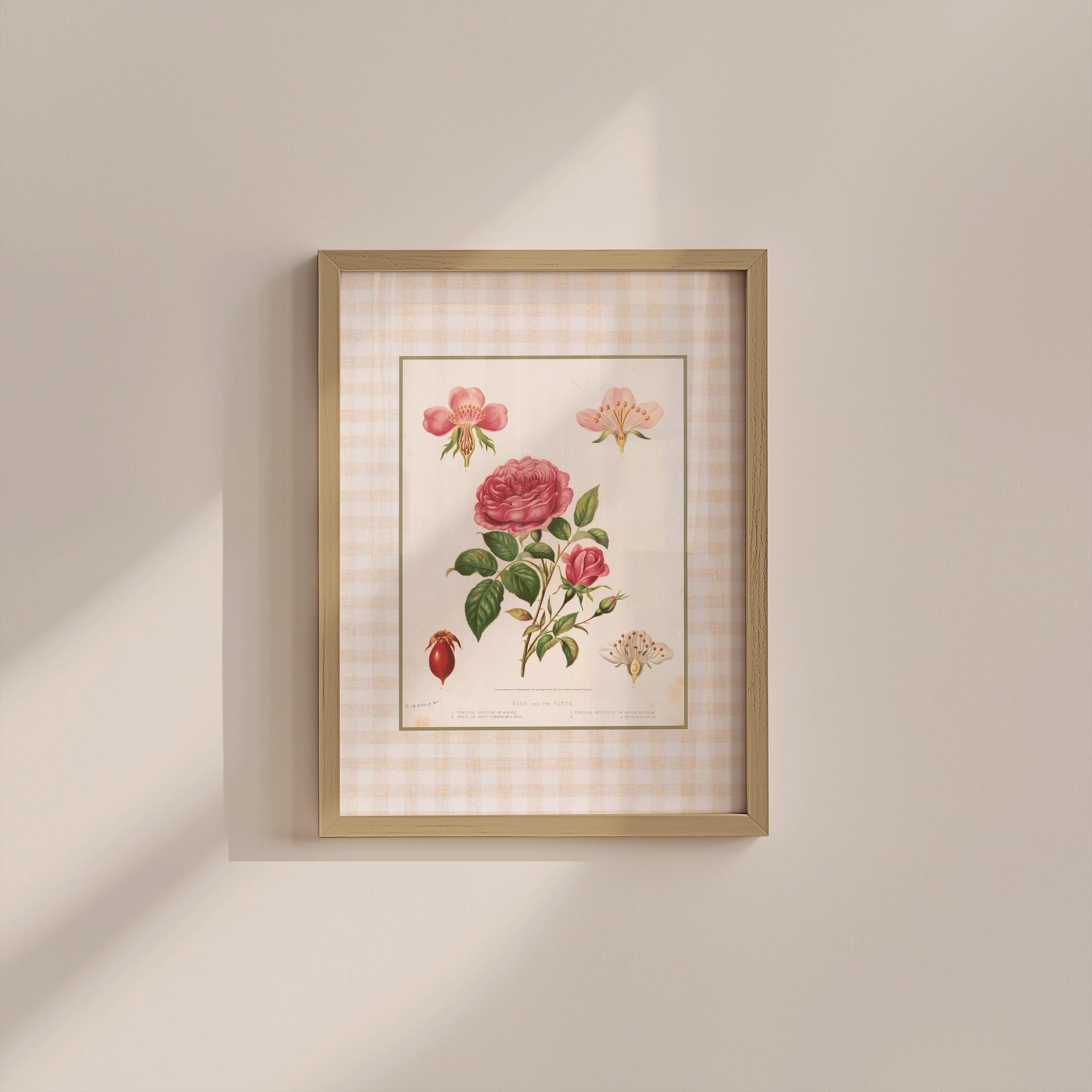 Gingham Pink Floral Digital Art Print