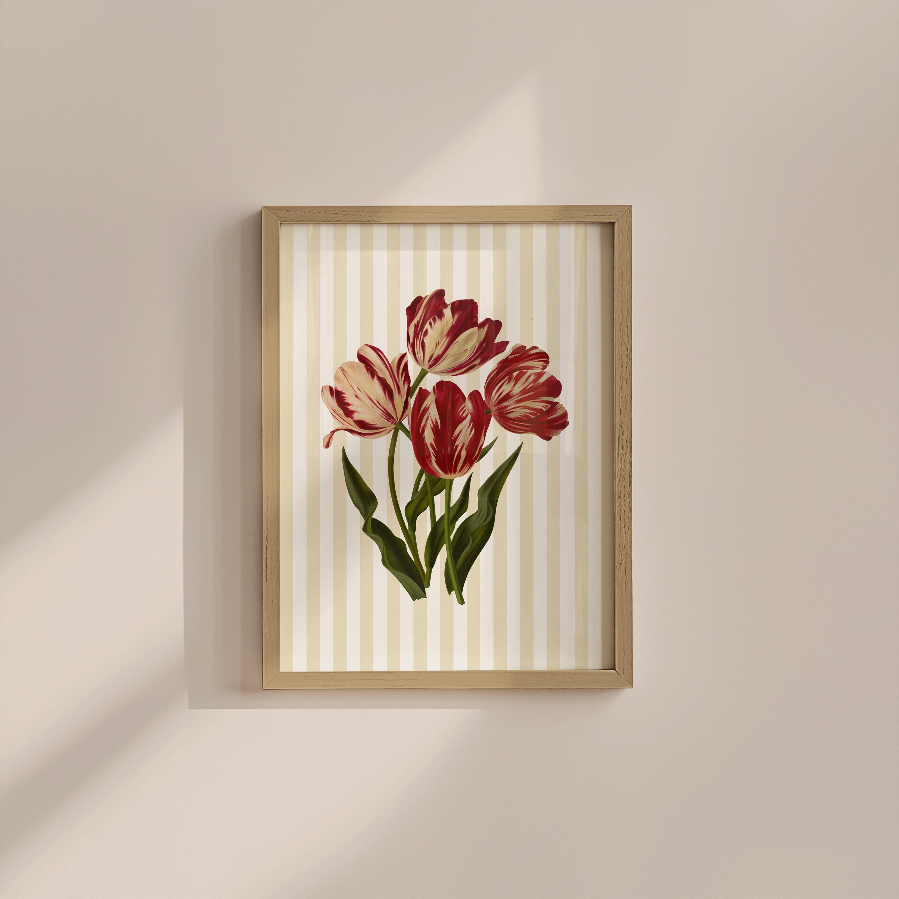 Vintage Striped Floral Digital Art Print