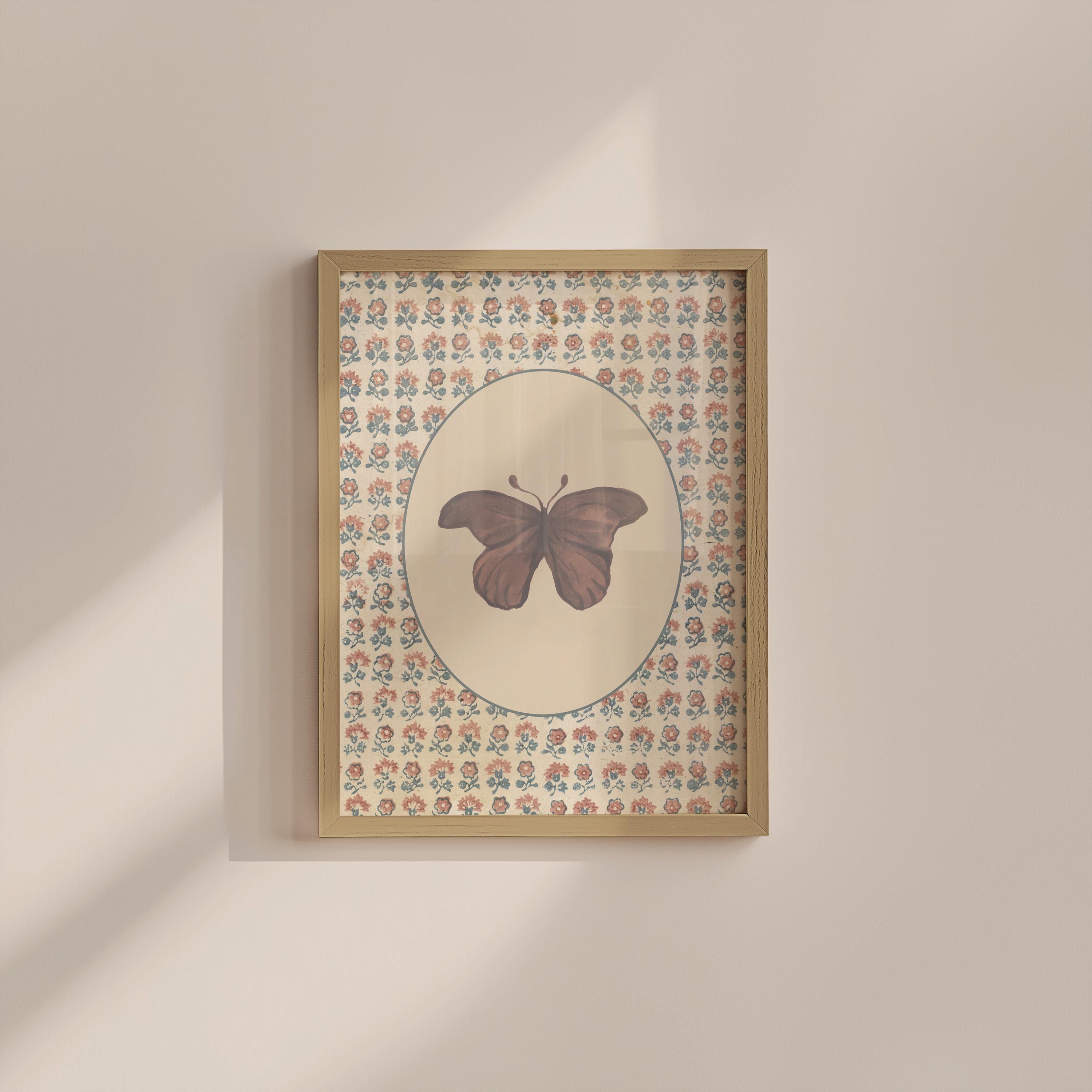 Vintage Butterfly Floral Digital Art Print