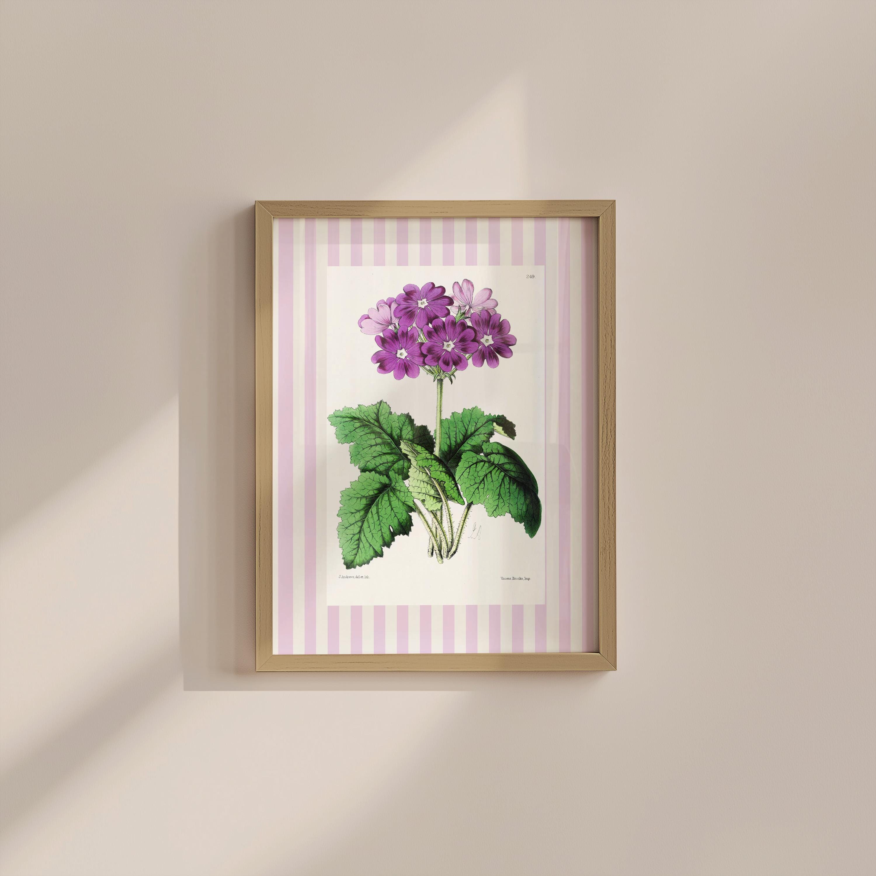 Purple Flower Stripe Vintage Digital Art Print