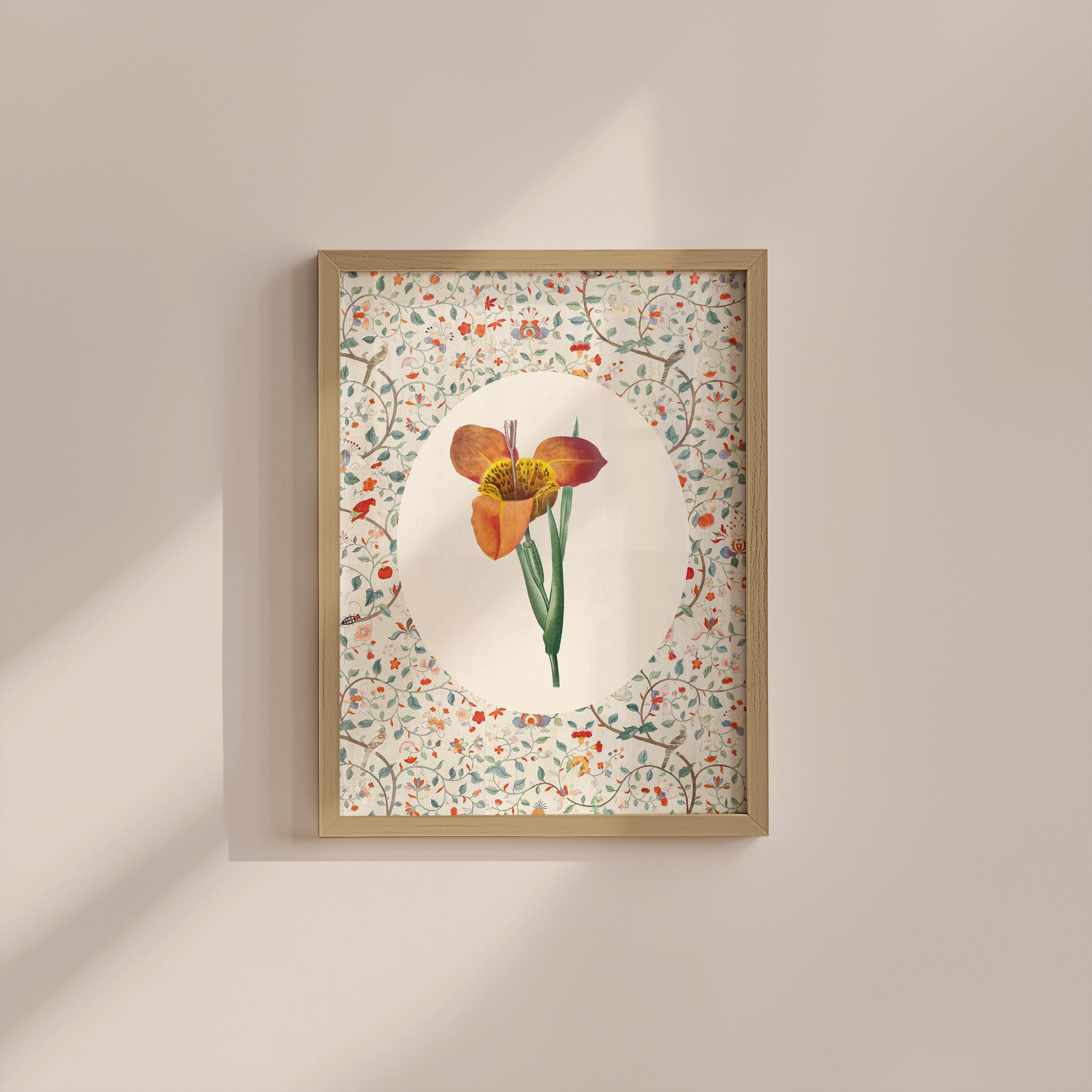 Light Orange Floral Vintage Digital Art Print